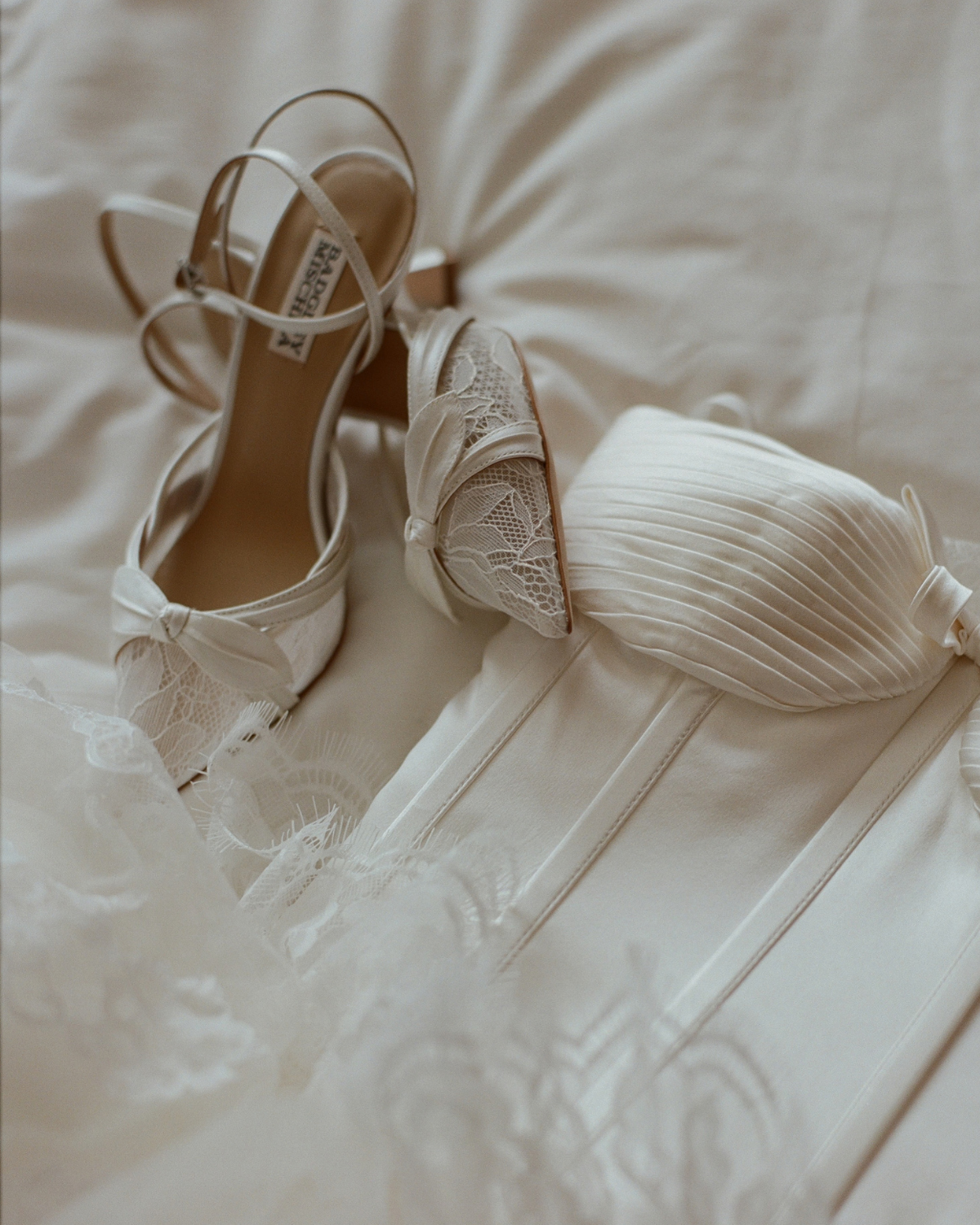Josie - Pointed Toe Lace Ankle Strap Pumps - Soft White