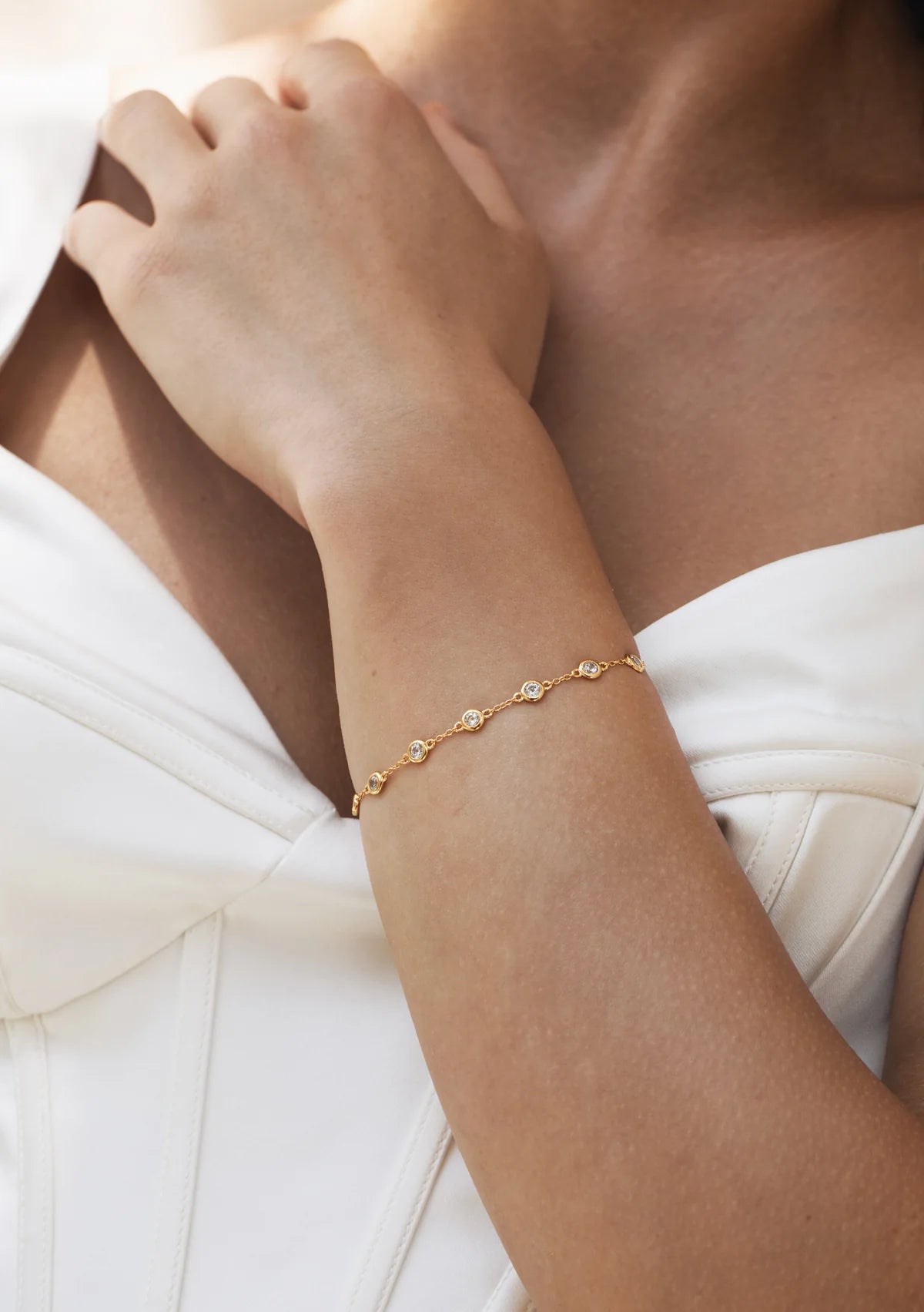 Lola Knight - Kennedy Bezel Set Crystal Bracelet - 18K Gold