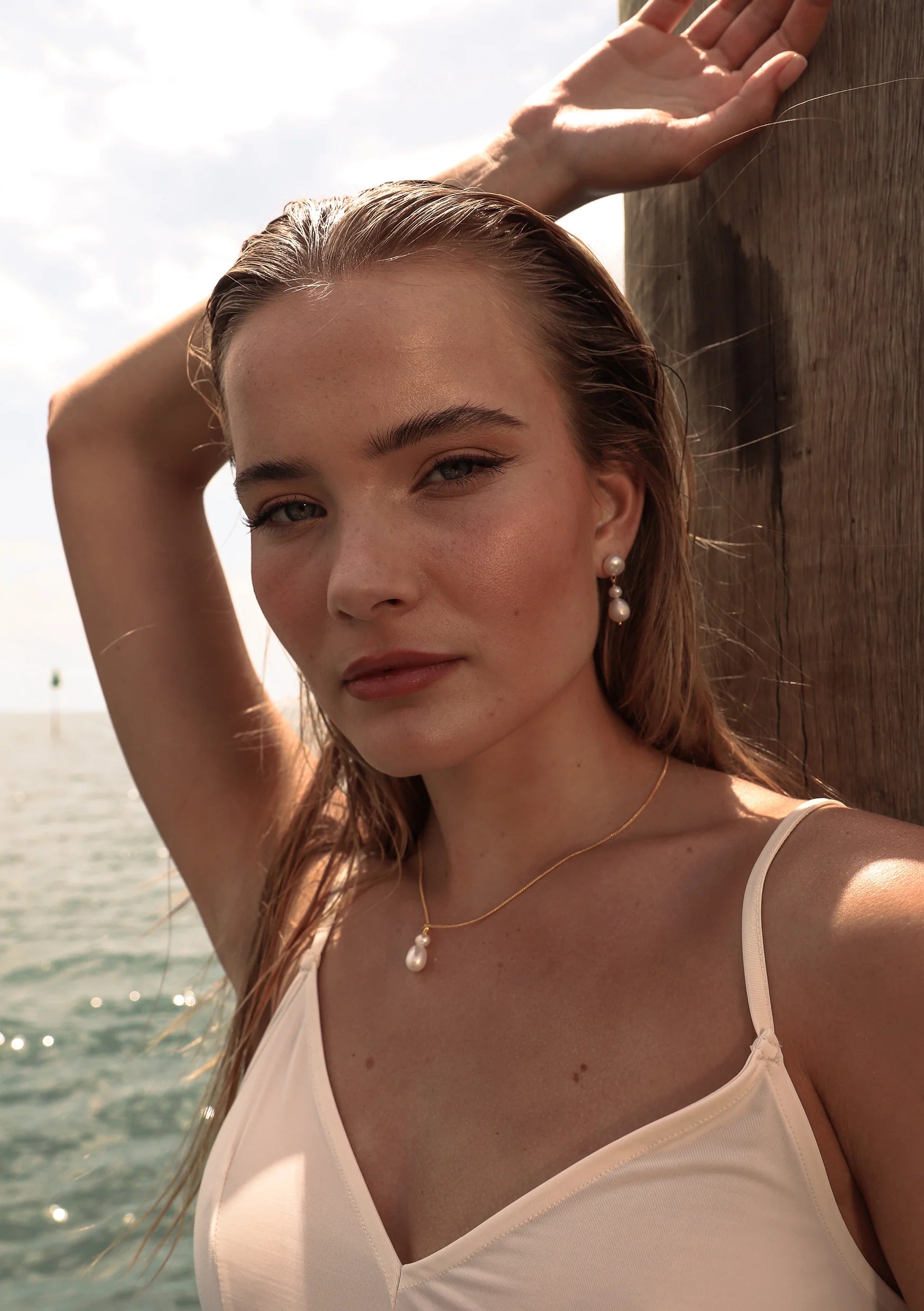 Buy Lola Knight - Lucia - Pearl Drop Bridal Earrings - 18K Gold online | The White Collection Australia