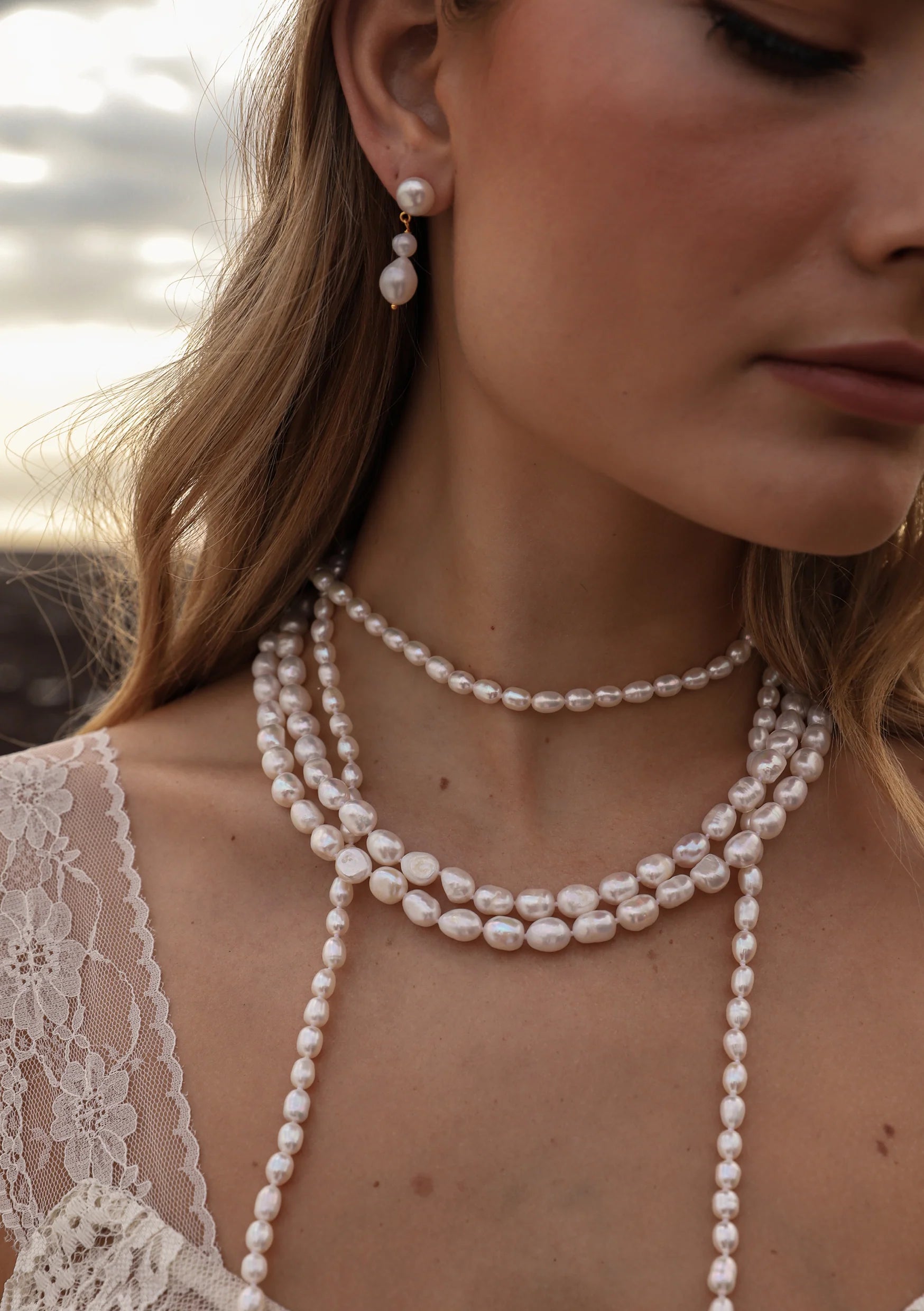 Buy Lola Knight - Lucia - Pearl Drop Bridal Earrings - 18K Gold online | The White Collection Australia