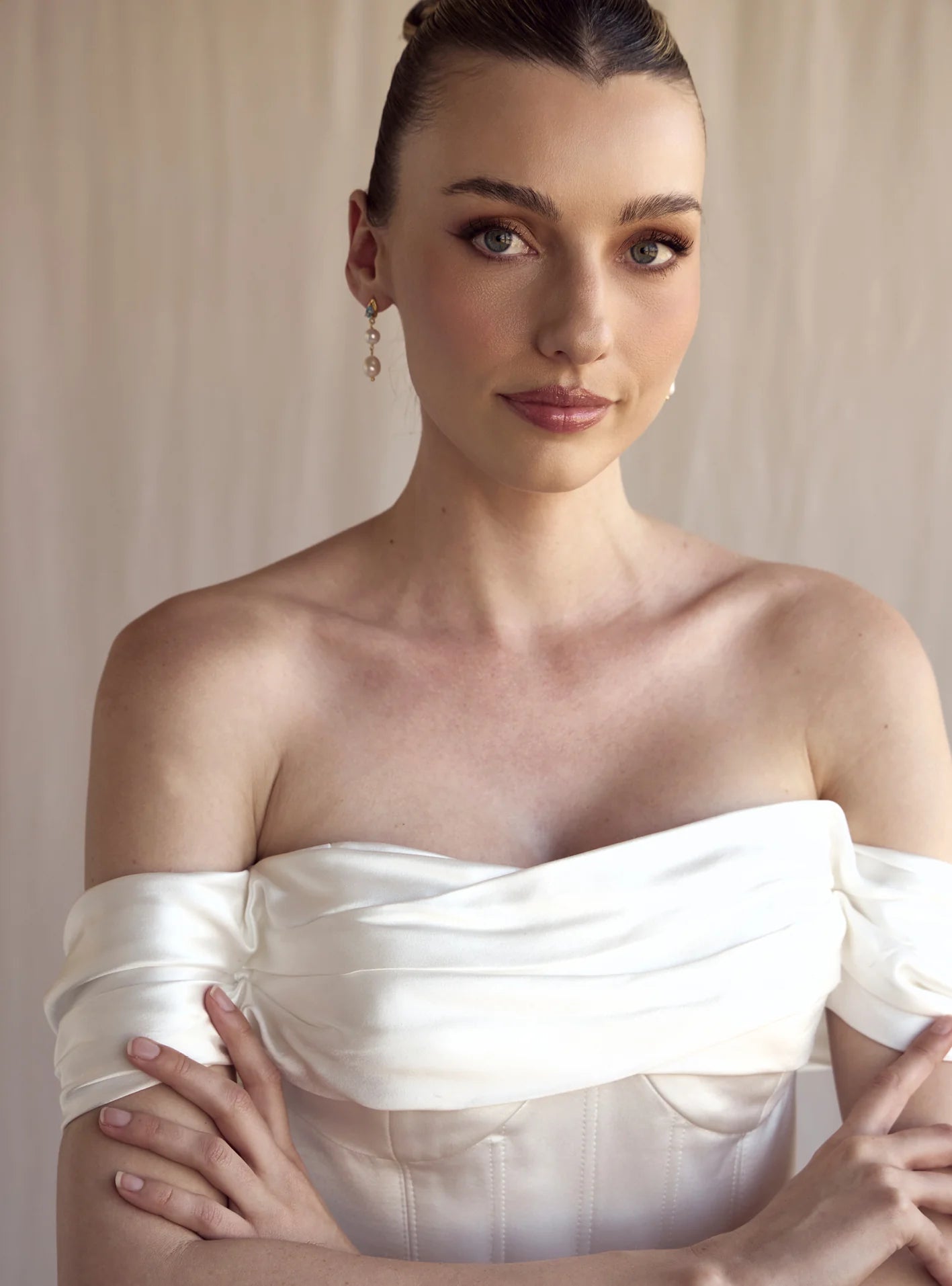 Lola Knight - Lulu - Blue Topaz Pearl & Crystal Drop Earrings - 18KT Gold