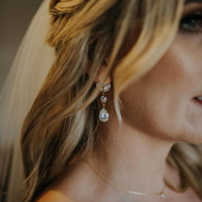 Mariah - Long Crystal Bridal Drop Earrings - Rhodium Plated