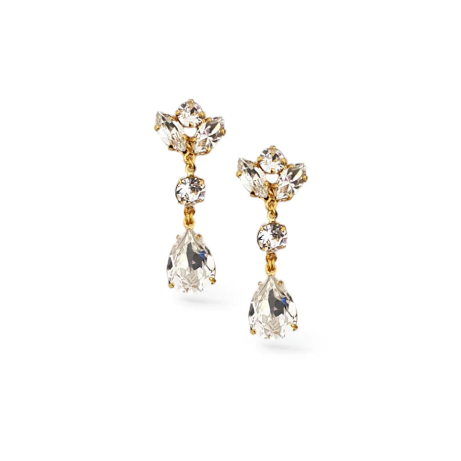 Mariah - Long Crystal Bridal Drop Earrings - Rhodium Plated