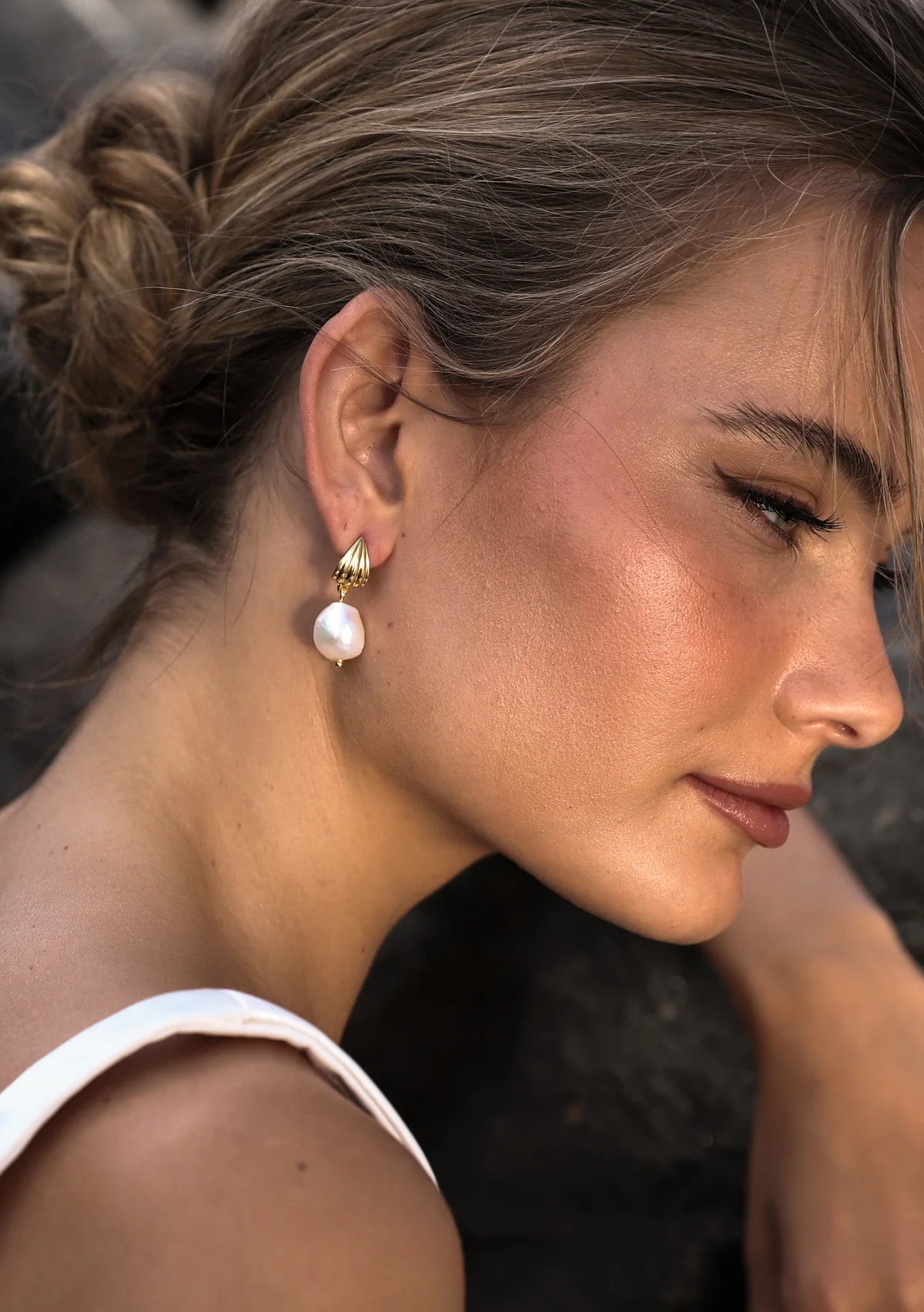Buy Lola Knight - Marinda - Freshwater Pearl Drop Earrings - 18ct Gold online | The White Collection Australia