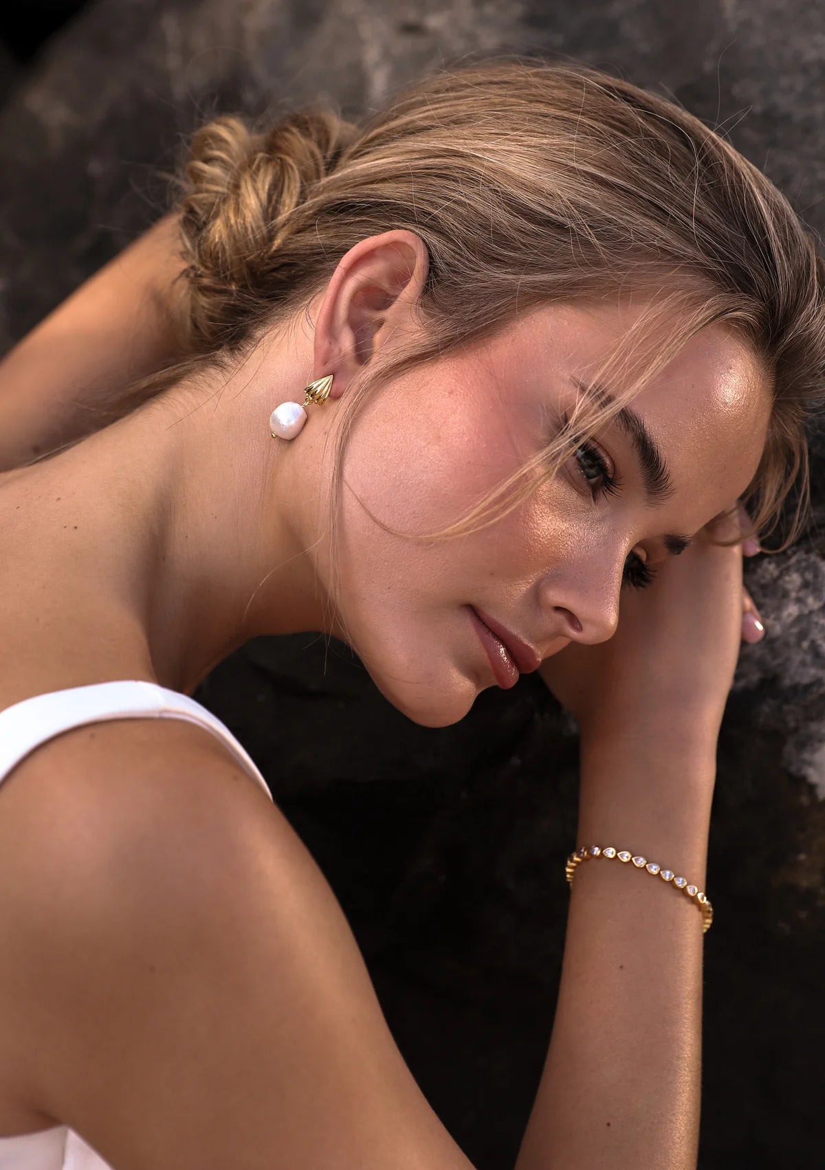 Buy Lola Knight - Marinda - Freshwater Pearl Drop Earrings - 18ct Gold online | The White Collection Australia
