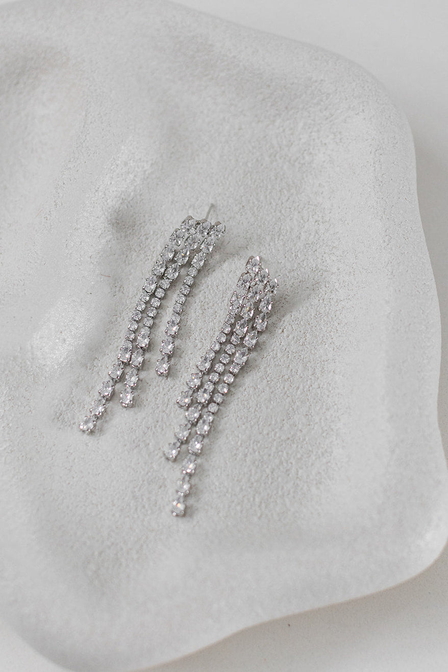 Buy Mikaela - Triple Crystal Bridal Drop Earrings online | The White Collection Australia