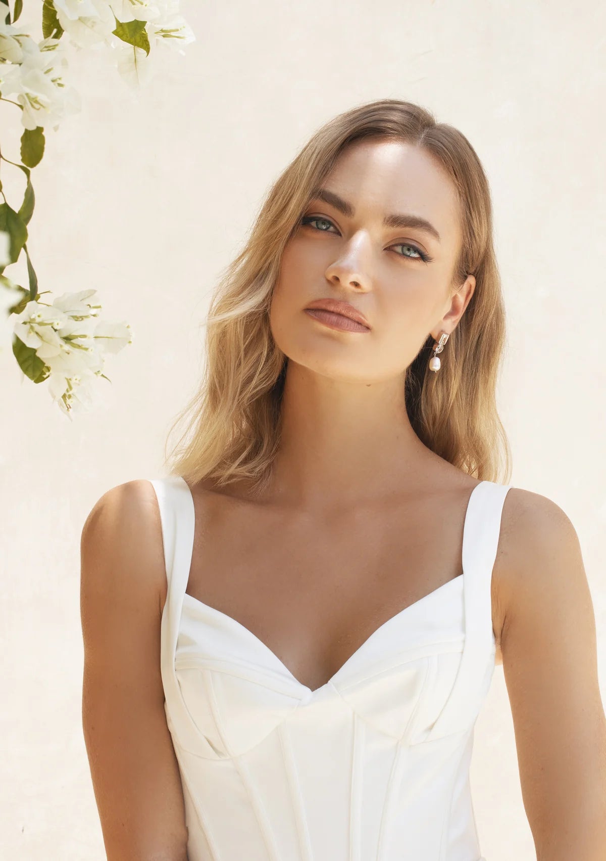 Lola Knight - Millie - Crystal & Pearl Bridal Drop Earrings - Silver