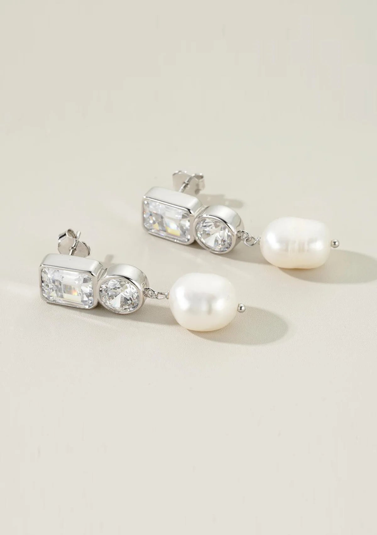 Lola Knight - Millie - Crystal & Pearl Bridal Drop Earrings - Silver