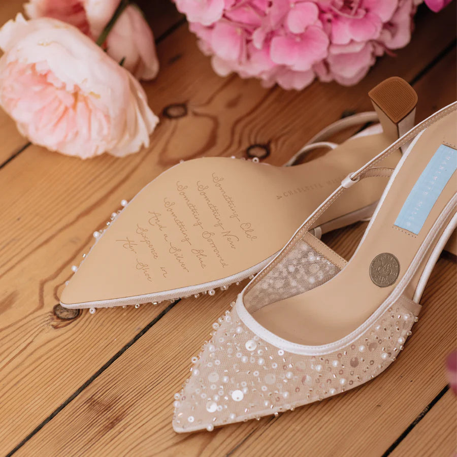 Nevaeh - Beaded Pearl Pointed Toe Bridal Heels - Ivory - Size 6, 9, 10 Only