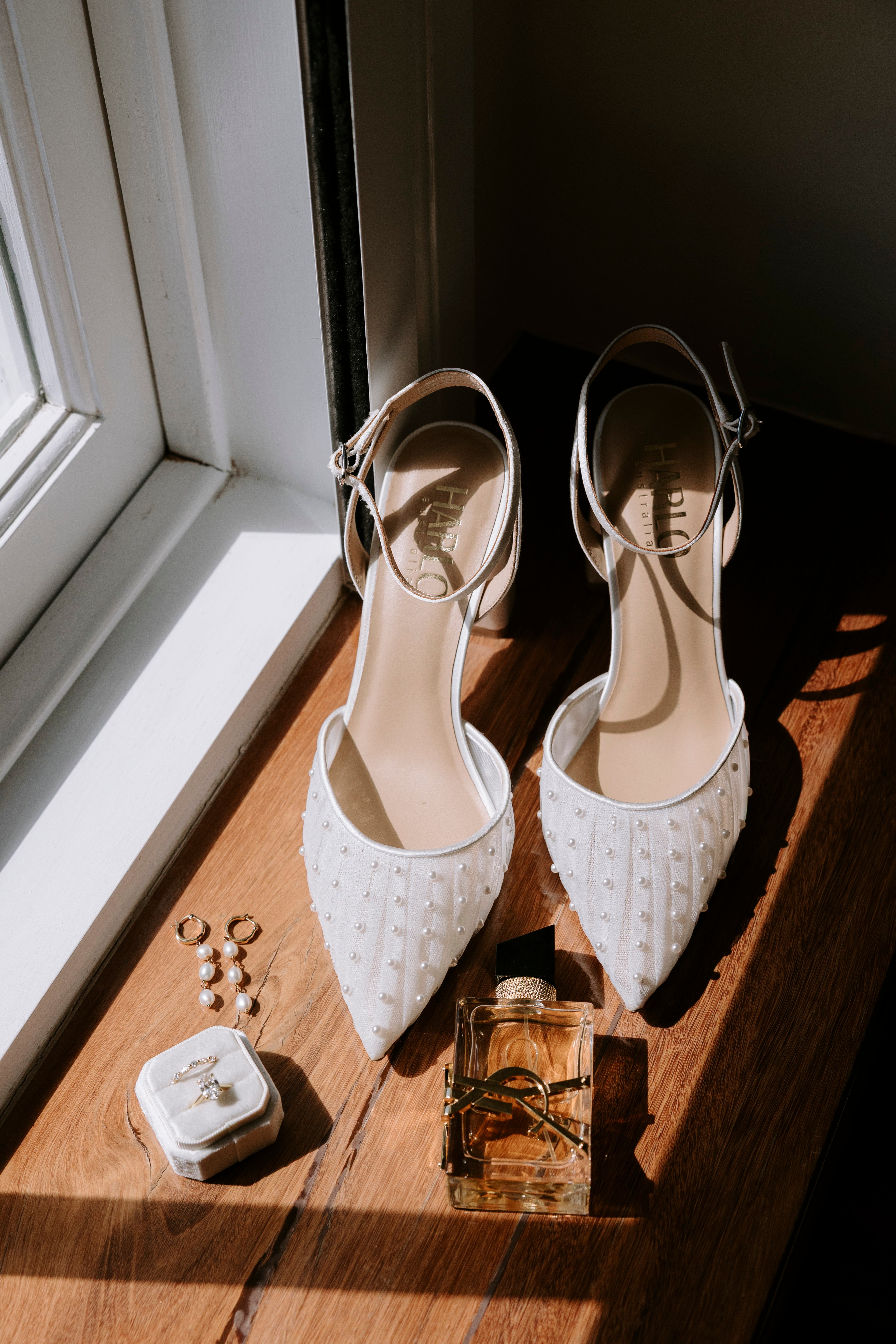 Elle - Tulle Block Heeled Point with Handsewn Pearls - Soft White
