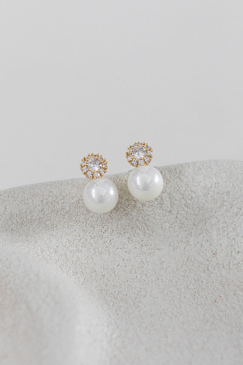 Buy Nadia - Elegant Crystal and Pearl Bridal Earrings online | The White Collection Australia