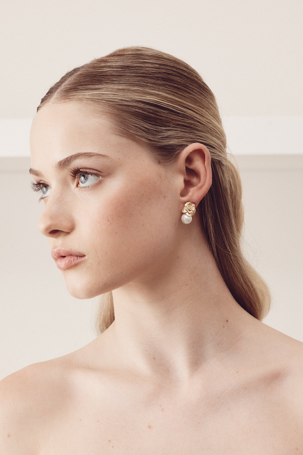 Buy Nicole - Flower Statement Pearl Clip On Gold Earrings online | The White Collection Australia