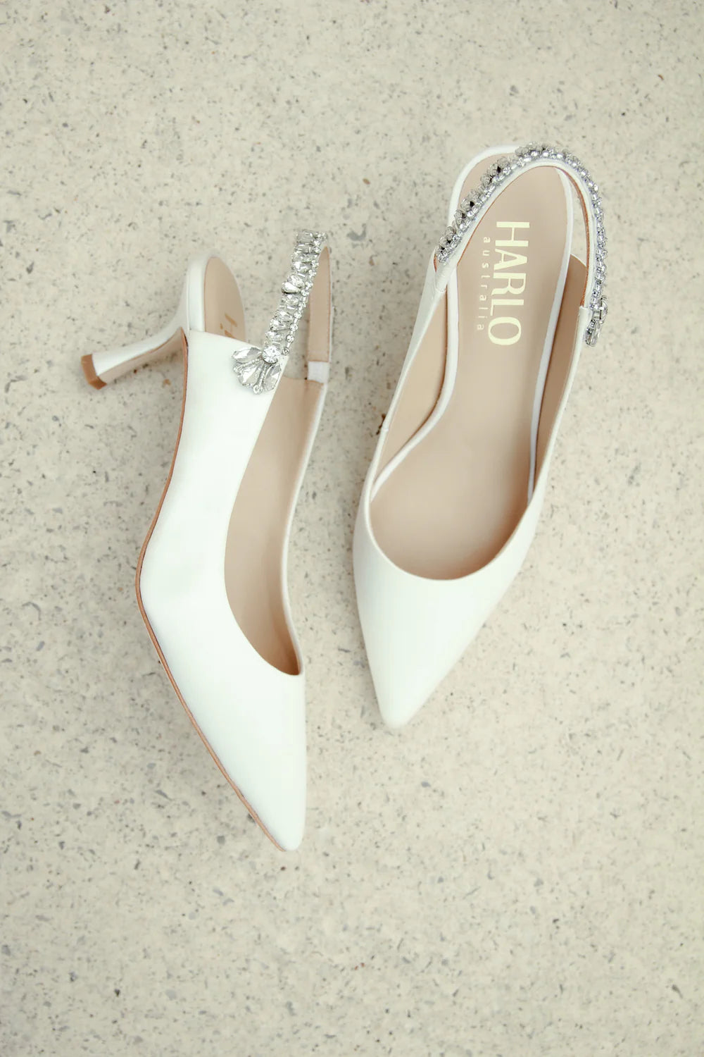 Nina - White Crystal Embellished Sling Back Low Bridal Pump