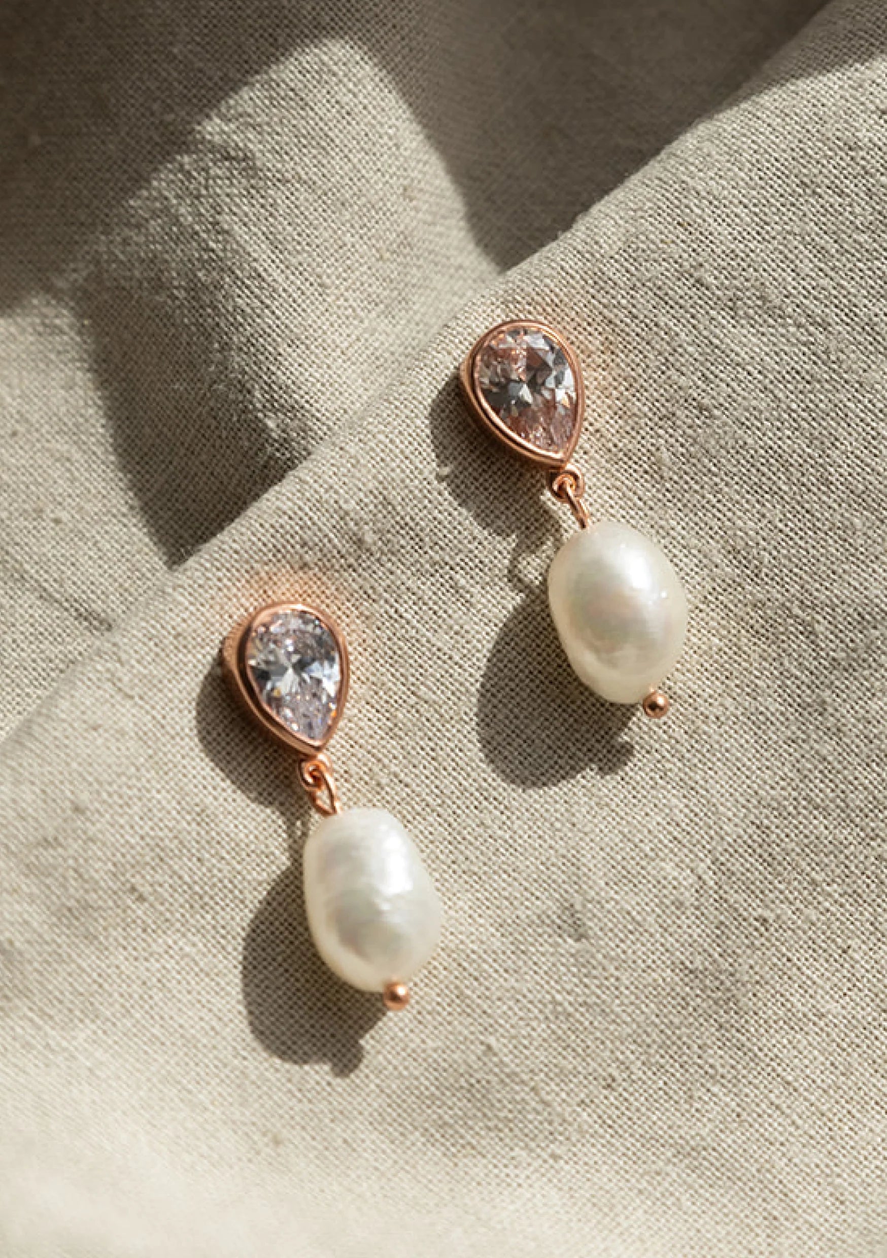 Buy Lola Knight - Oceane - Pearl & Teardrop Crystal Earrings - Rose Gold online | The White Collection Australia