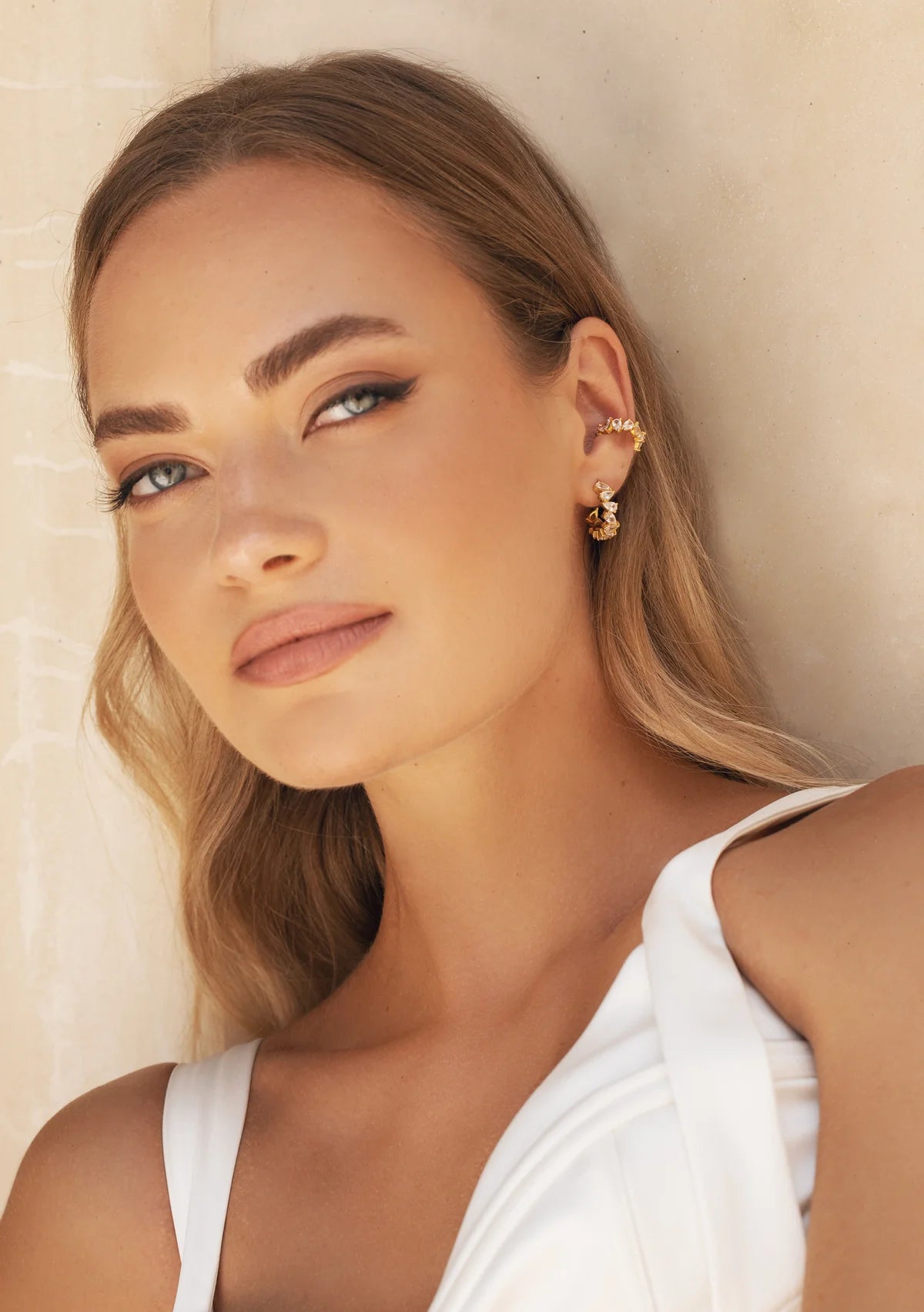 Buy Lola Knight - Olivia - Crystal Bridal Hoop Earrings - 18K Gold online | The White Collection Australia