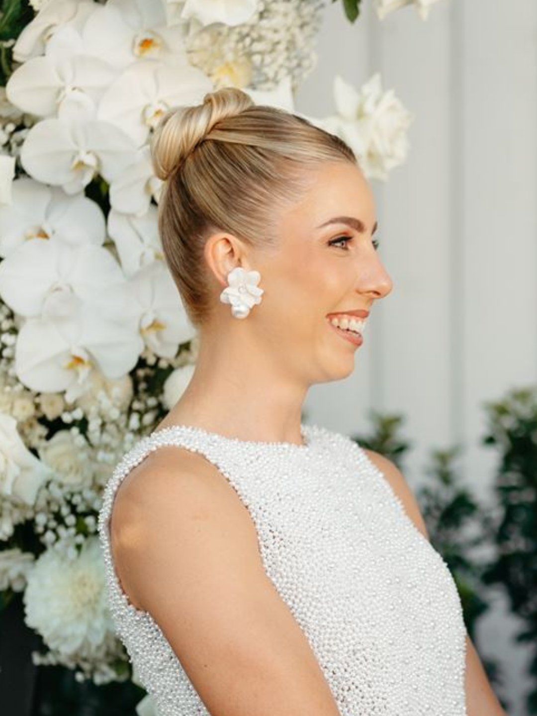 Elizabeth Bower - Organna Pearl Flower Stud - Rhodium/Ivory