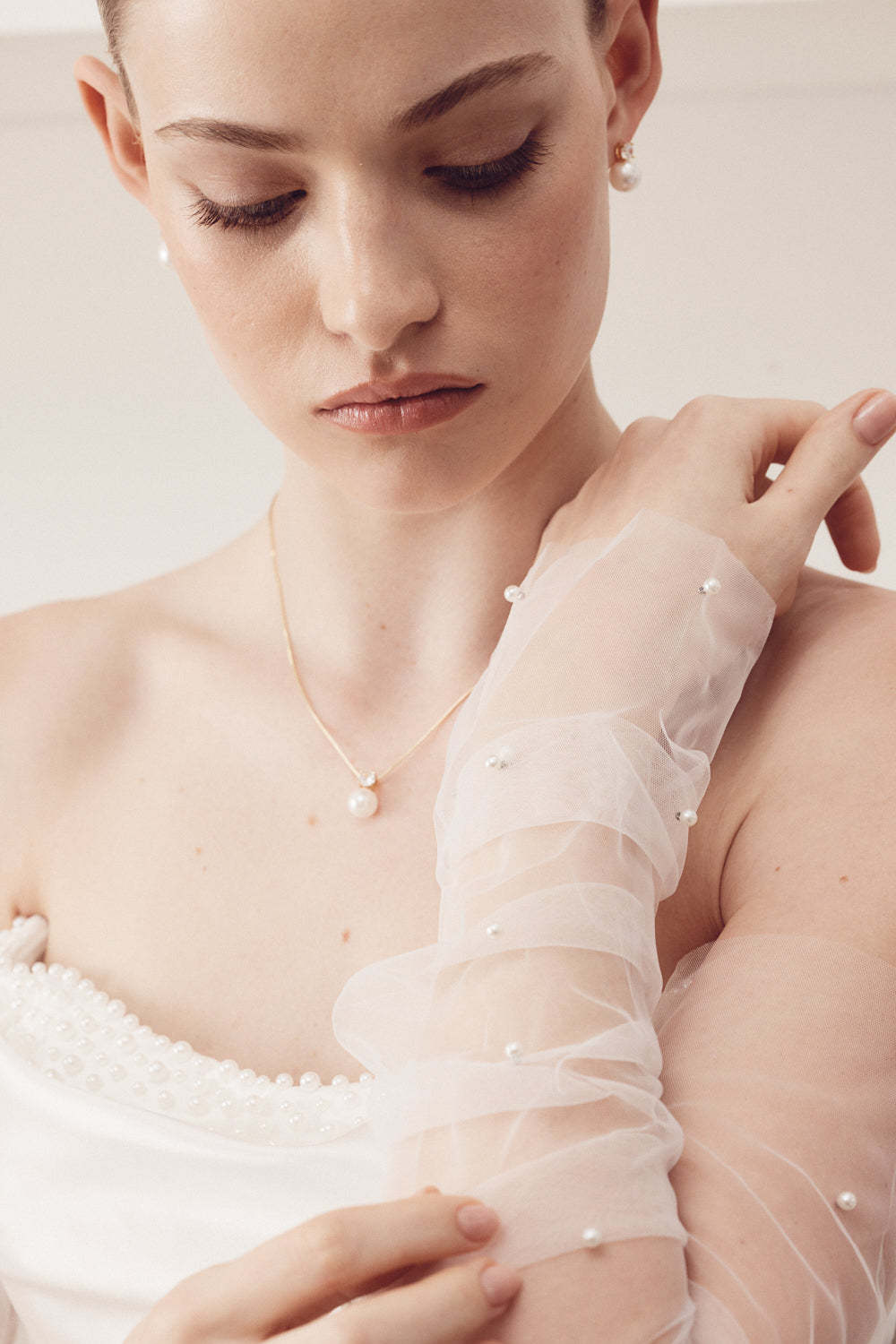 Buy The White Collection Accessories - Paris - White Pearl Tulle Gloves online | The White Collection Australia
