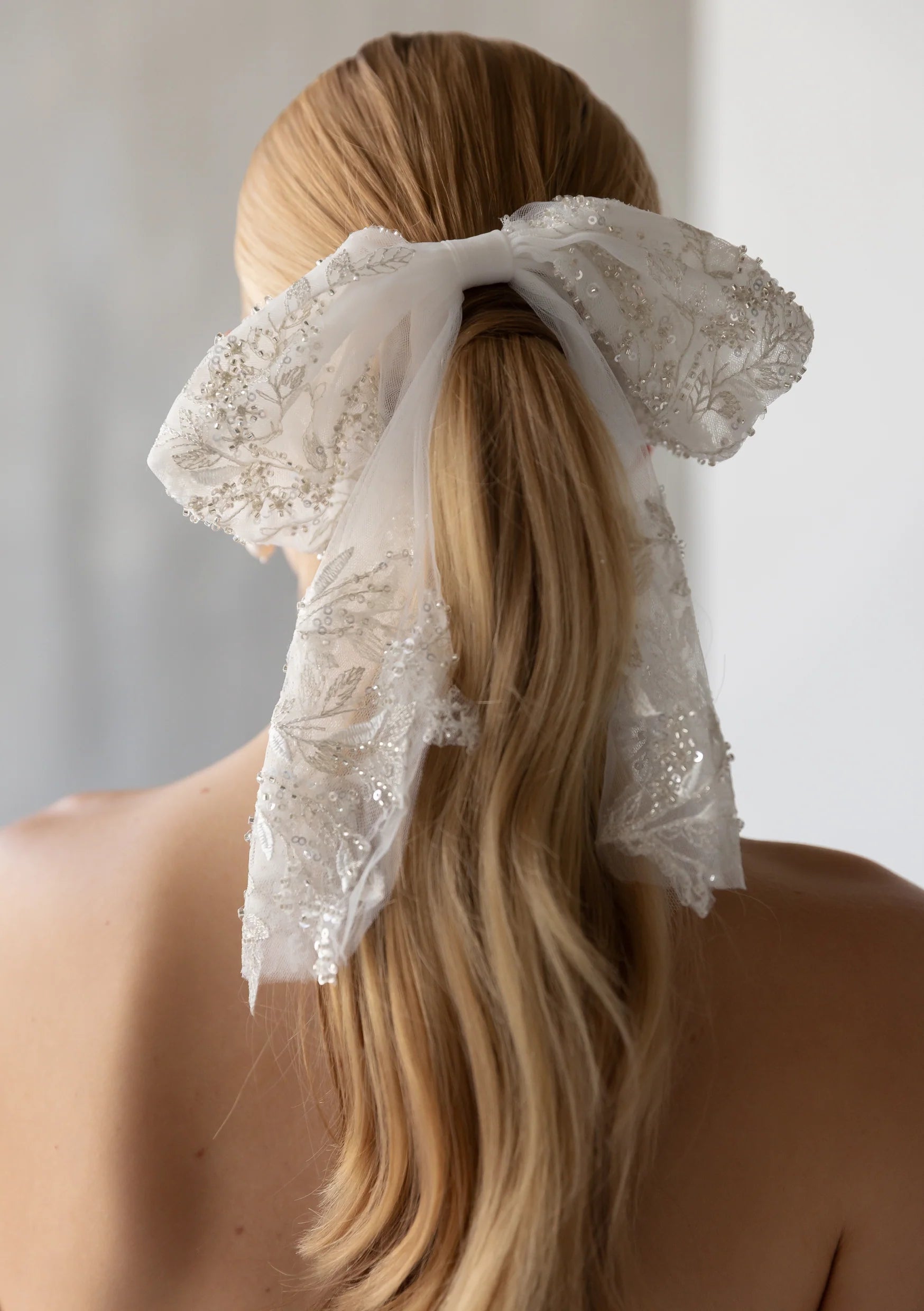 Buy Lola Knight - Piper Beaded Tulle Bow - Ivory online | The White Collection Australia