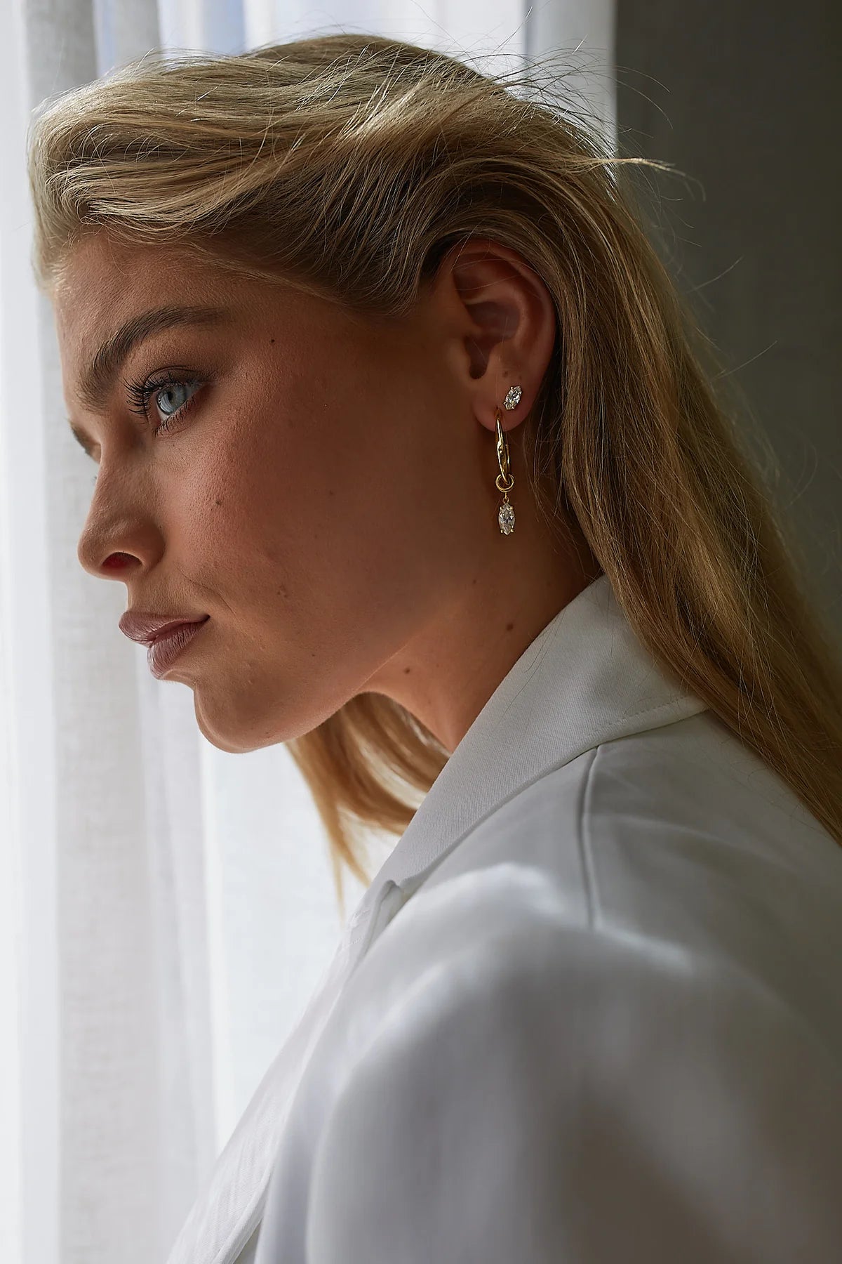 Buy Lola Knight - Indigo - Hoop Earrings with Cubic Zirconia Crystal Charm - 18ct Gold online | The White Collection Australia