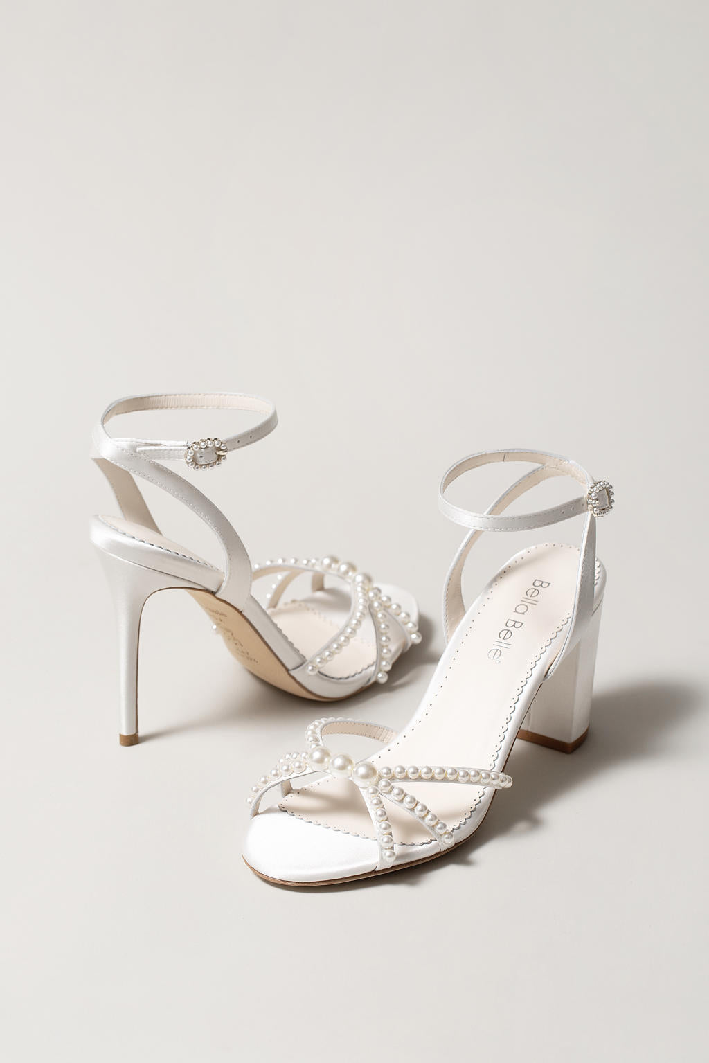 Lilia - Ivory Open-Toe Strappy Pearl Block Heels