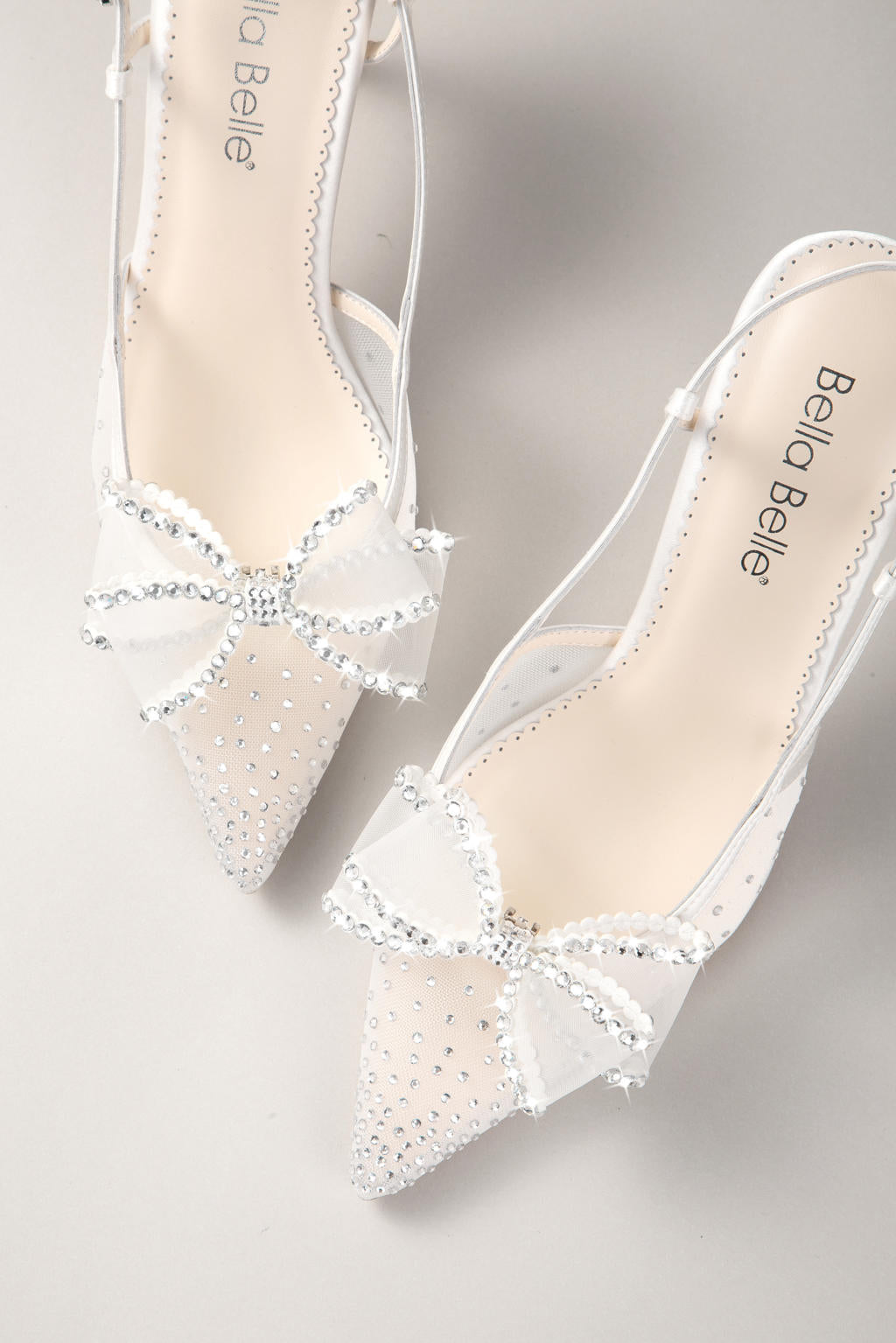 Buy Chriselle - Crystal Bow Mesh Slingback Heels with Removable Bow - Ivory online | The White Collection Australia