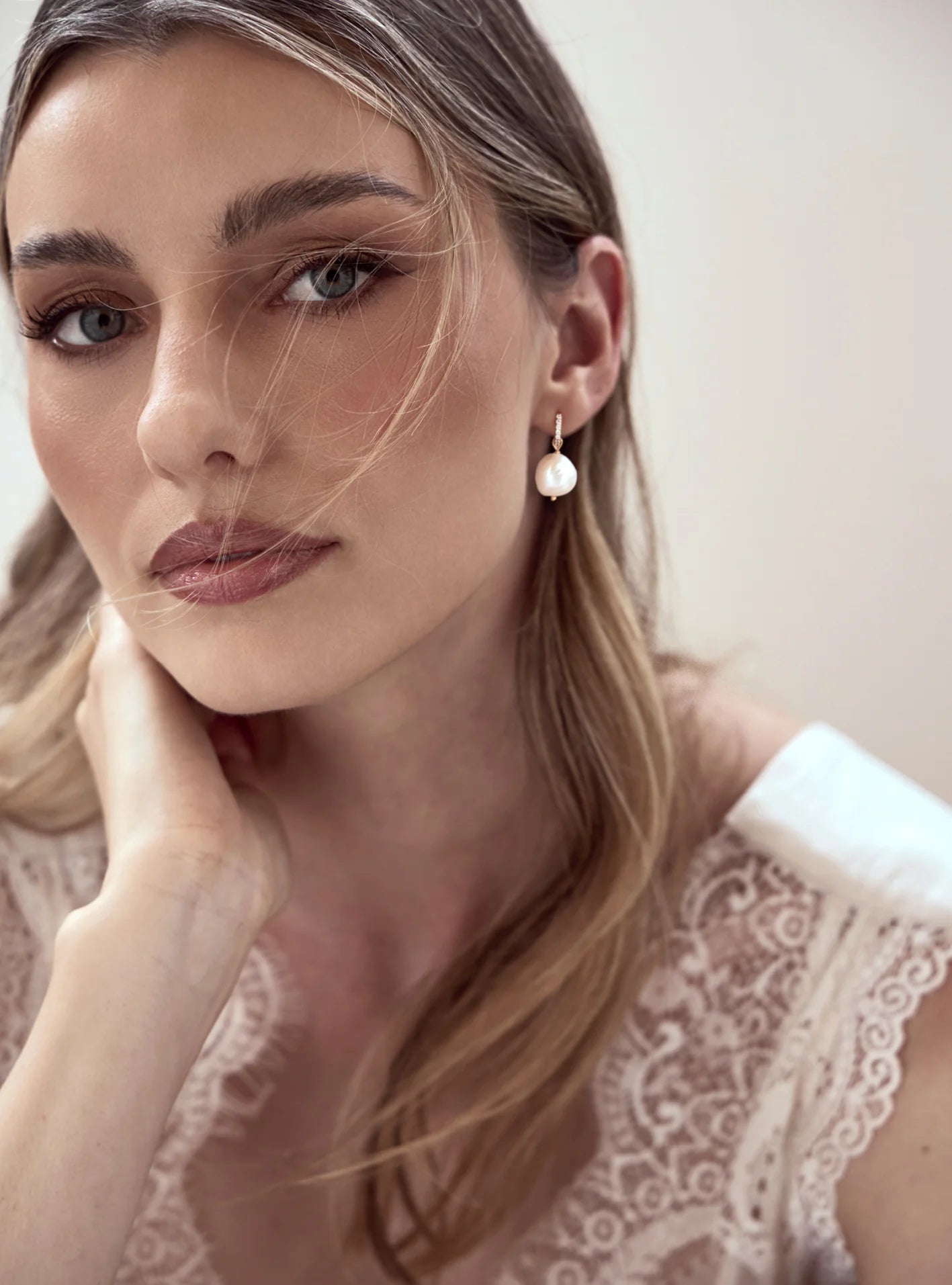 Lola Knight - Ramona - Crystal Hoop Pearl Drop Bridal Earrings - 18K Gold