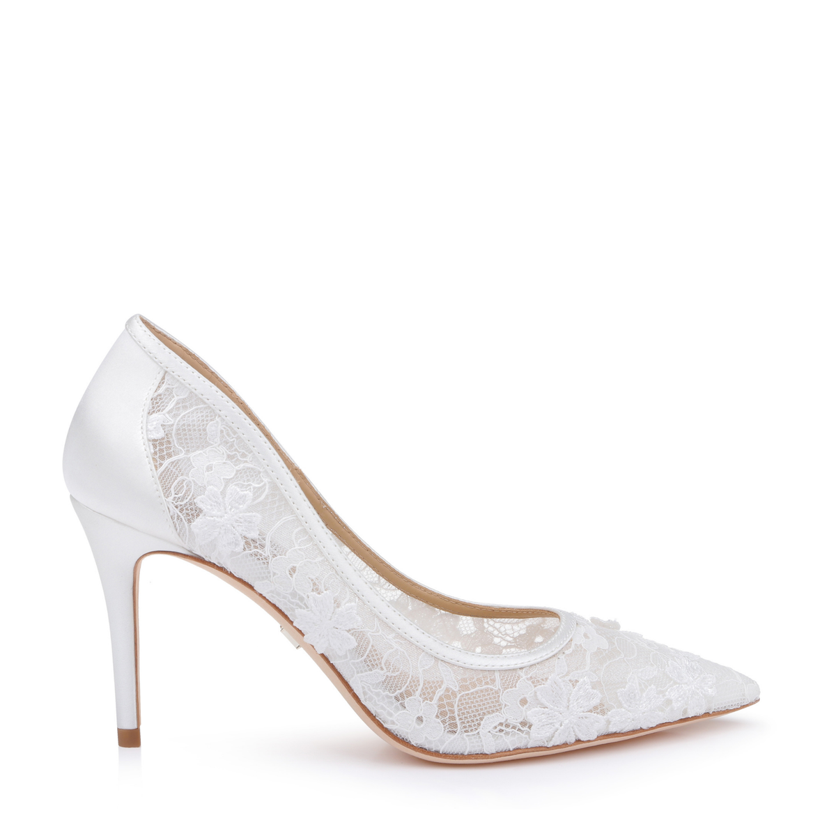 Rania - Floral Lace Pointed Toe Pumps - Soft White