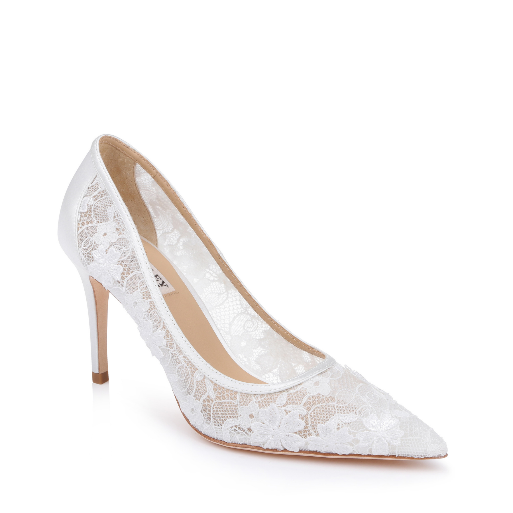 Rania - Floral Lace Pointed Toe Pumps - Soft White