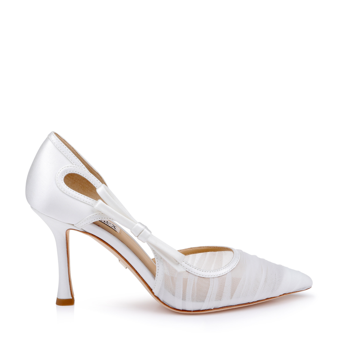 Rayna - Ruched Mesh Bow Pointed Toe Pumps - Soft White