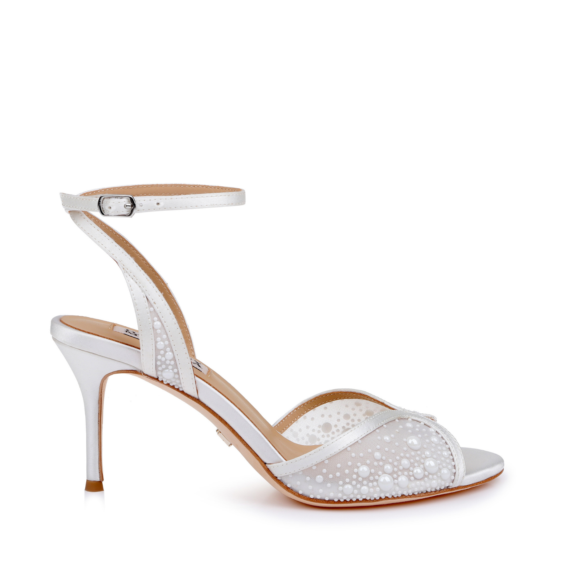 Rhea - Pearl Embellished Ankle Strap Sandals - Soft White