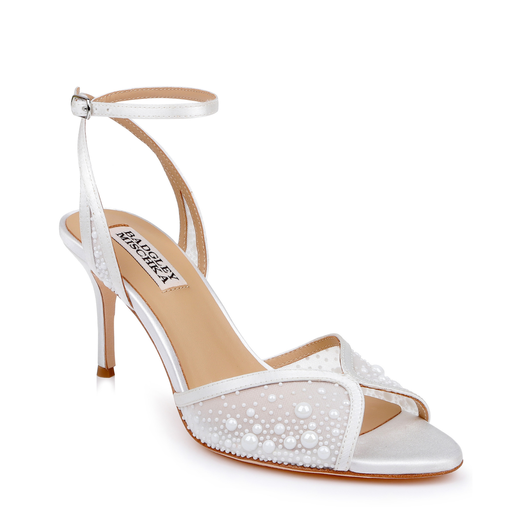 Rhea - Pearl Embellished Ankle Strap Sandals - Soft White