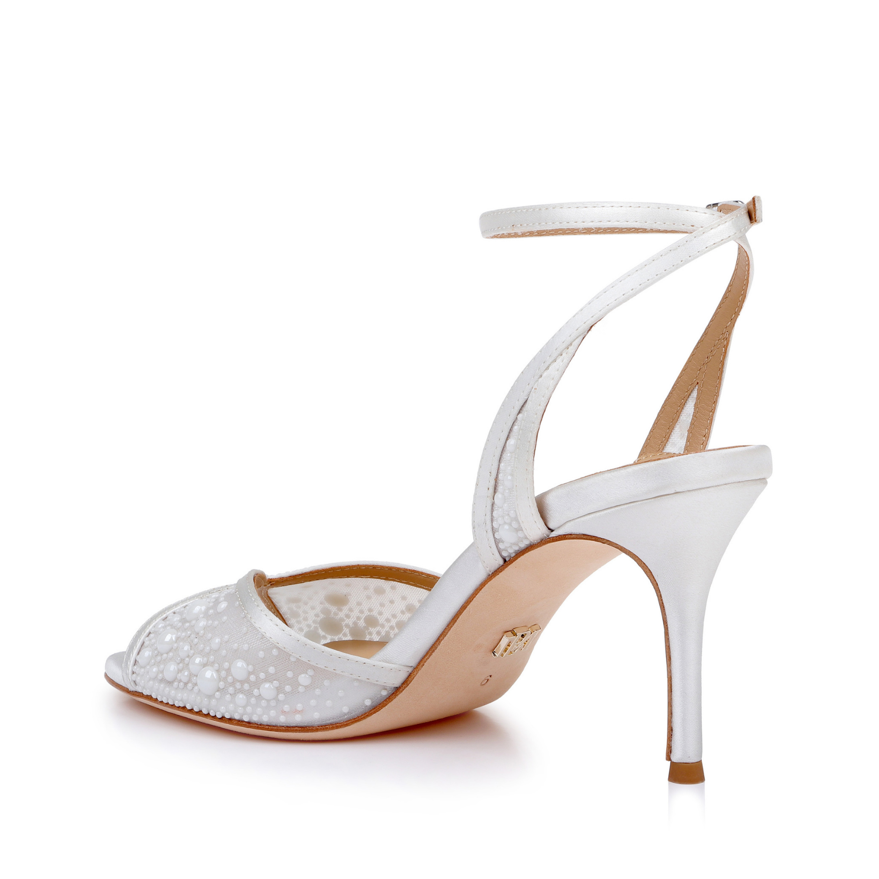 Rhea - Pearl Embellished Ankle Strap Sandals - Soft White