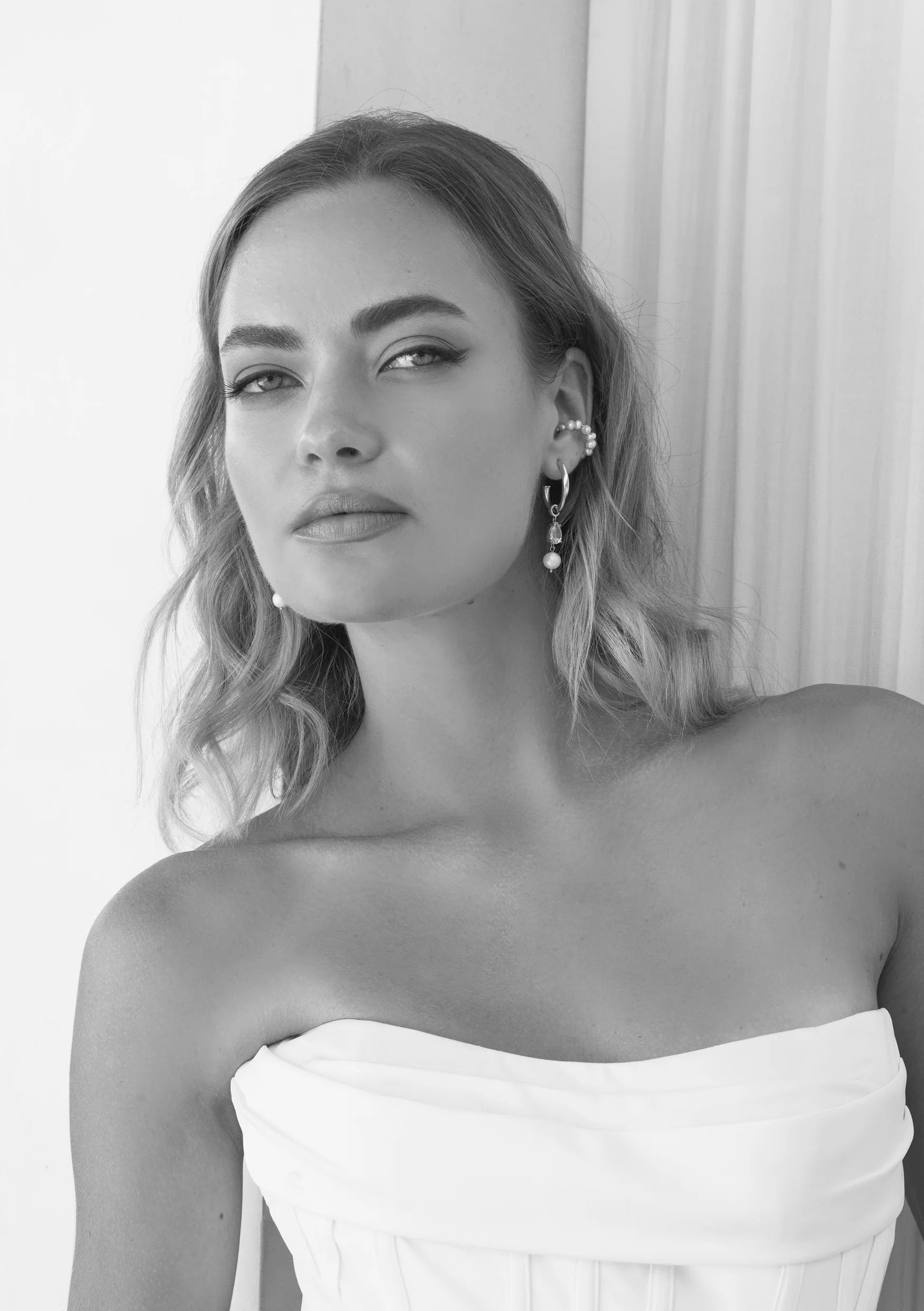 Lola Knight - Riley - Crystal & Pearl Bridal Drop Earrings - Silver