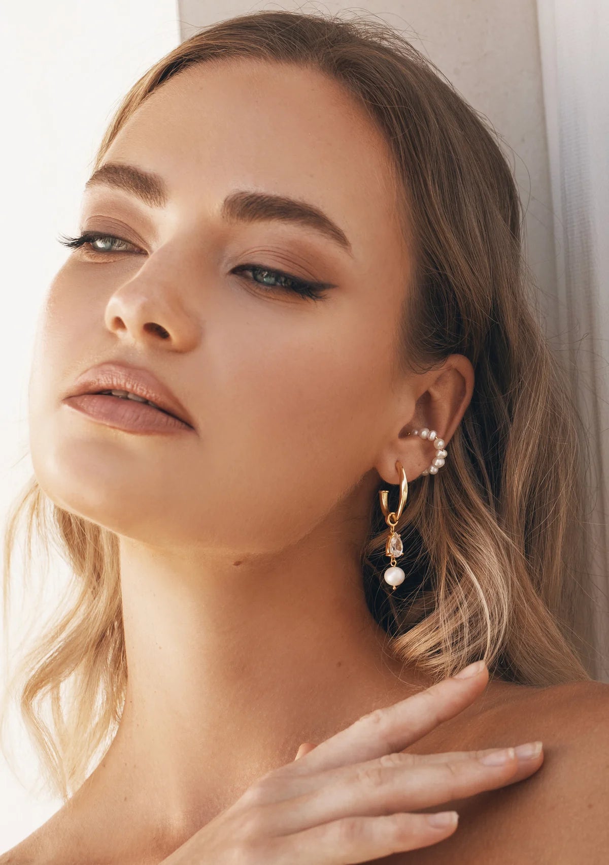 Lola Knight - Riley - Crystal & Pearl Bridal Drop Earrings - 18K Gold