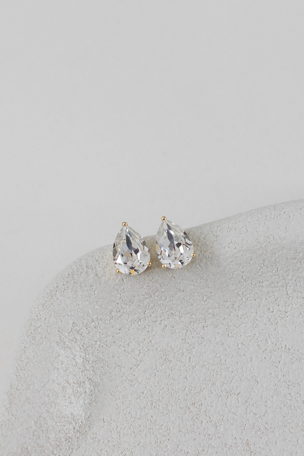 Buy Ruby - Swarovski Crystal Teardrop Stud Clear Crystal Gold Earrings online | The White Collection Australia