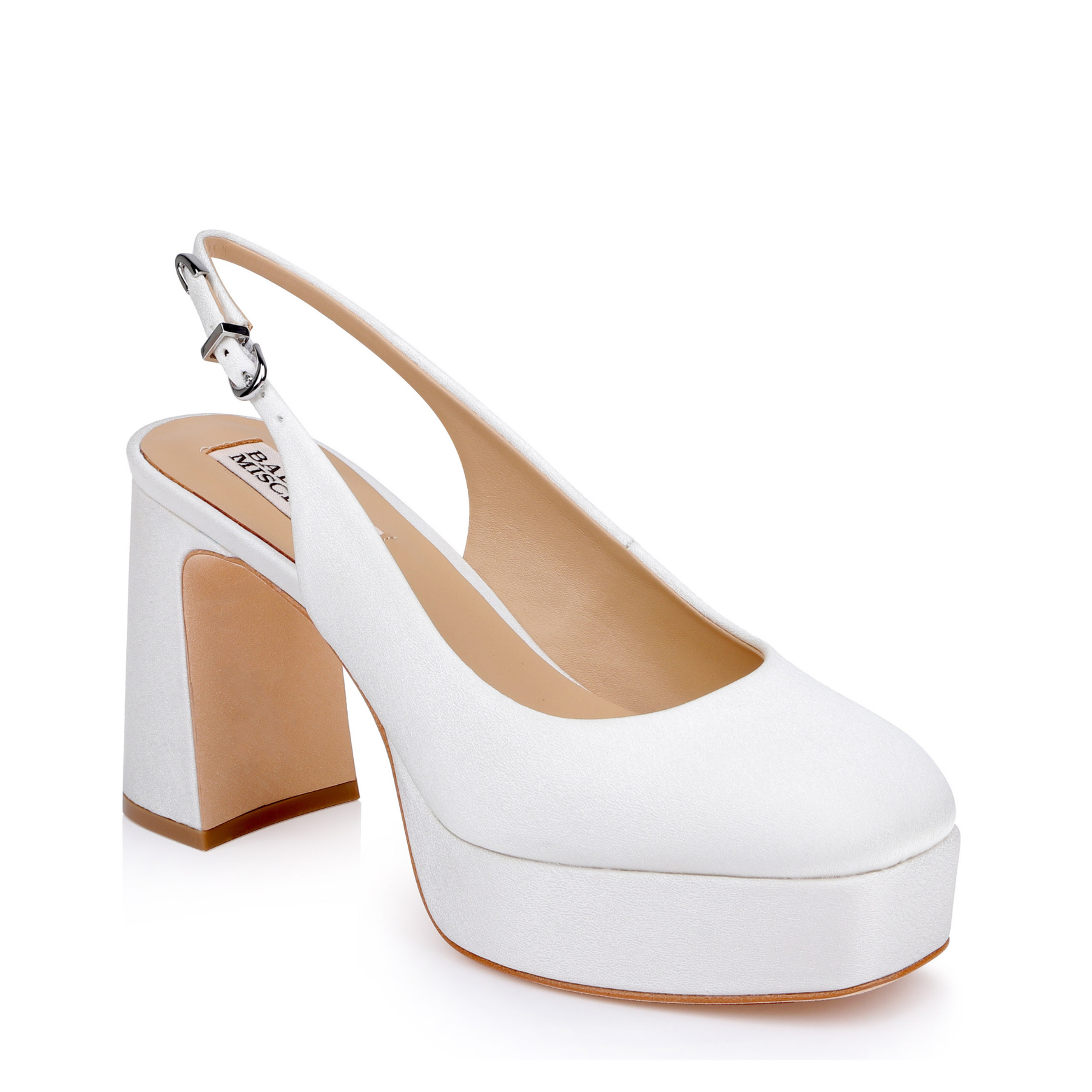 Rylan - Satin Platform Slingback Pumps - Soft White
