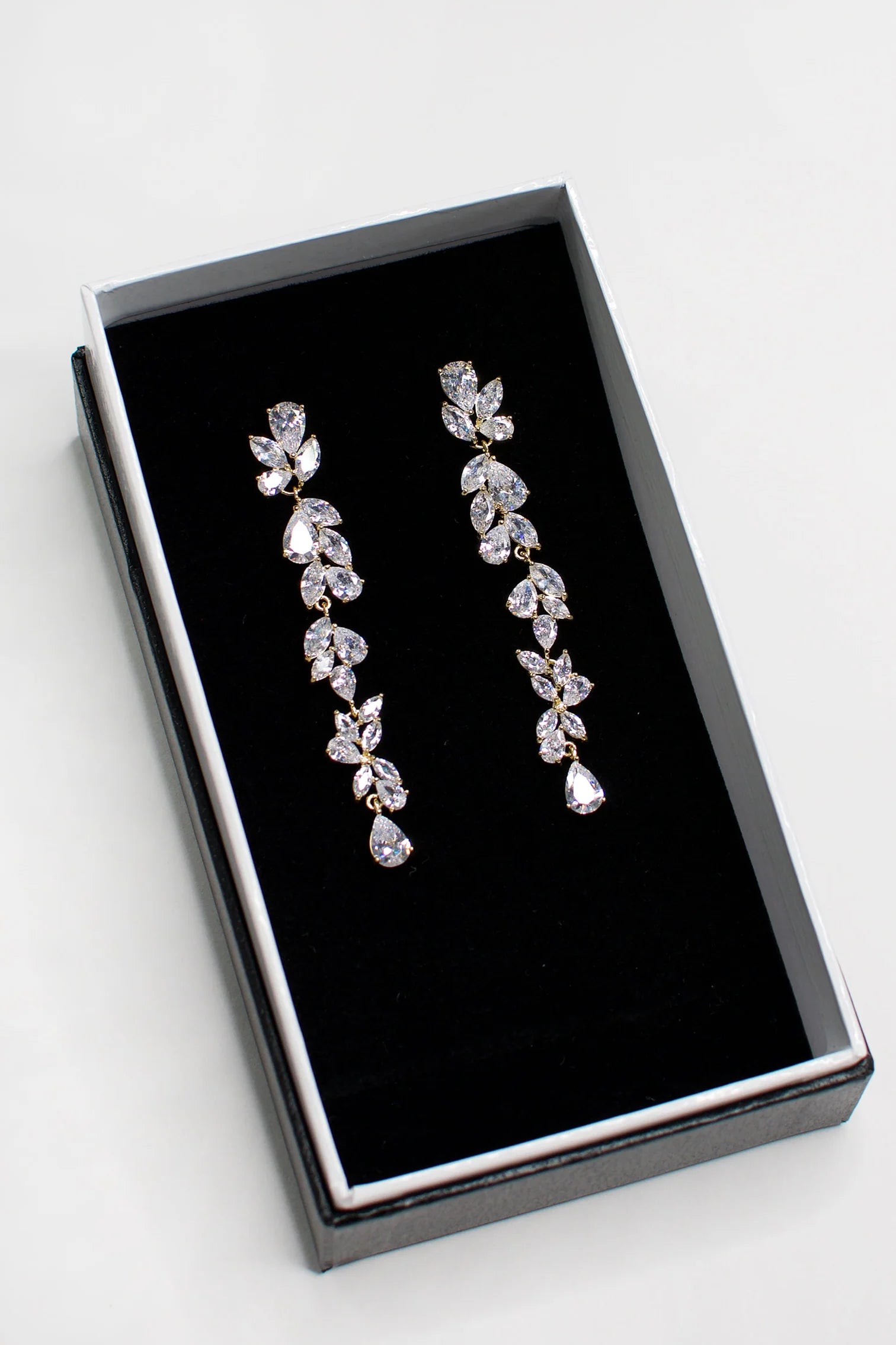 Claudine - Crystal Cluster Long Drop Bridal Earrings