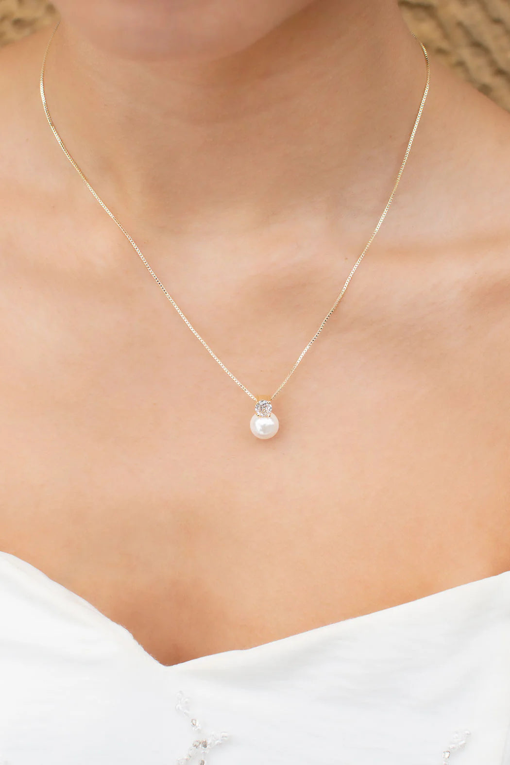 Anna  - Delicate Crystal and Pearl Drop Bridal Necklace - Gold