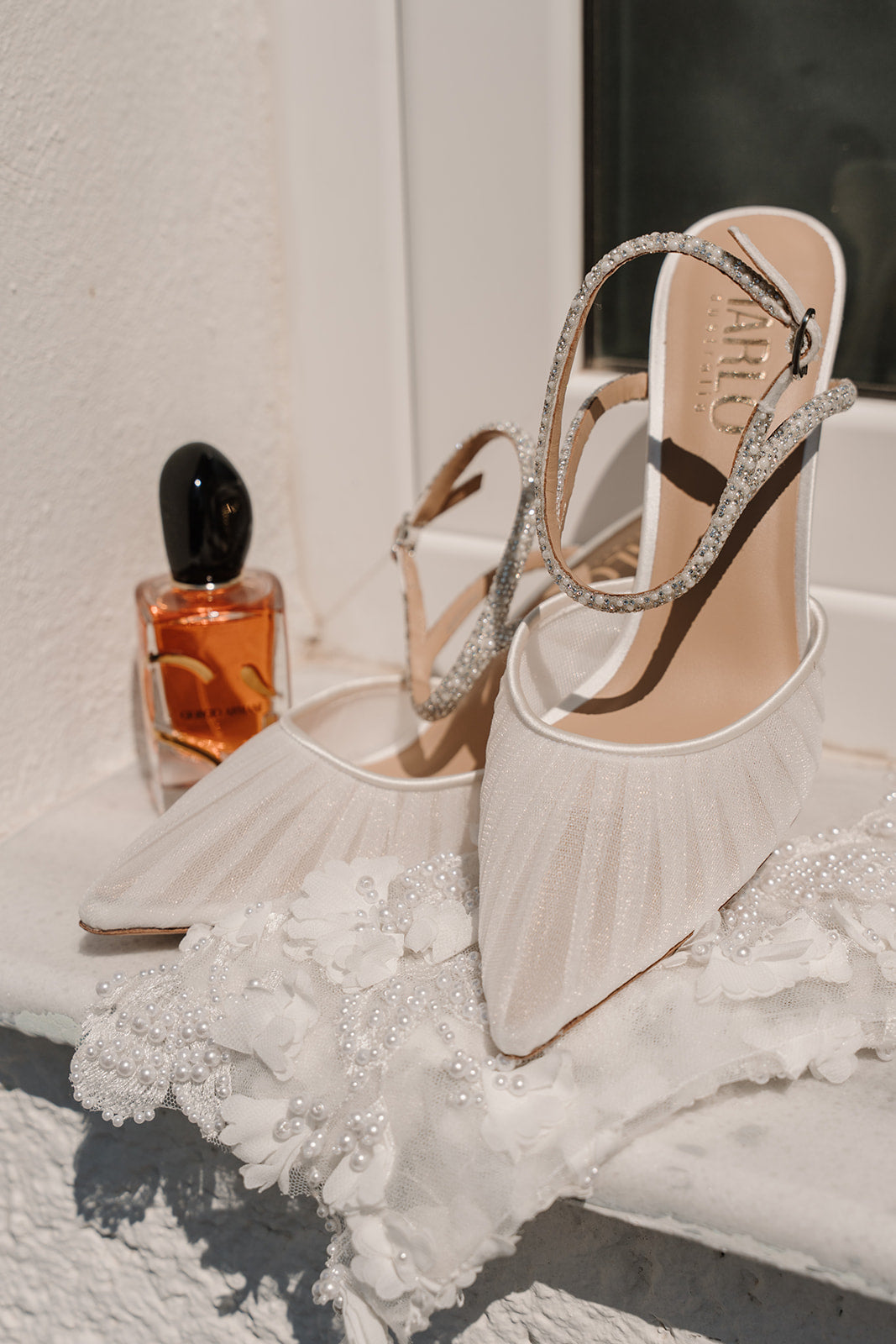 Georgia Pearl - White Tulle Point with Crystal and Pearl Strap
