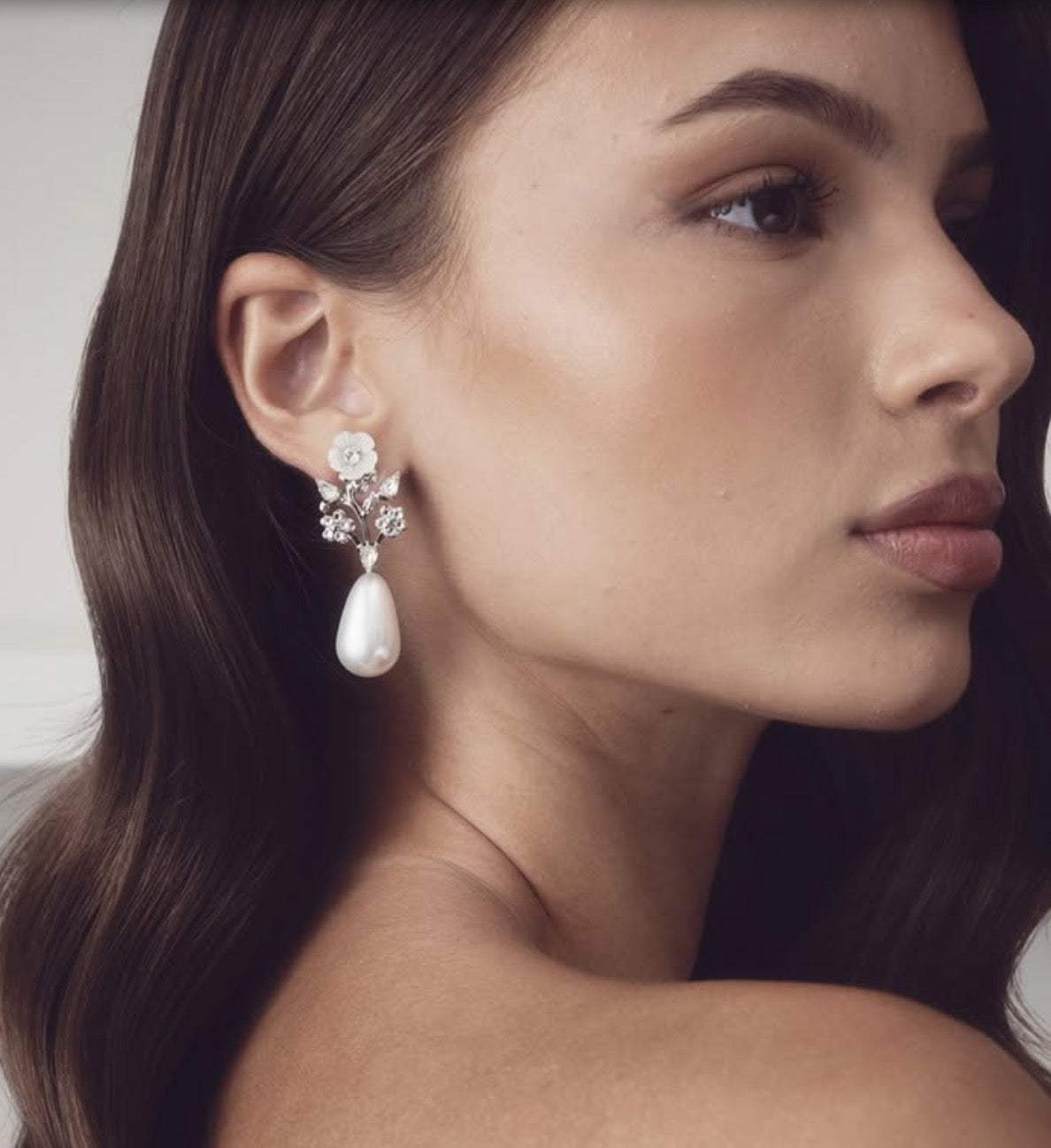 Buy Elizabeth Bower - Anemone Crystal & Pearl Bauble Drop - Rhodium Silver online | The White Collection Australia