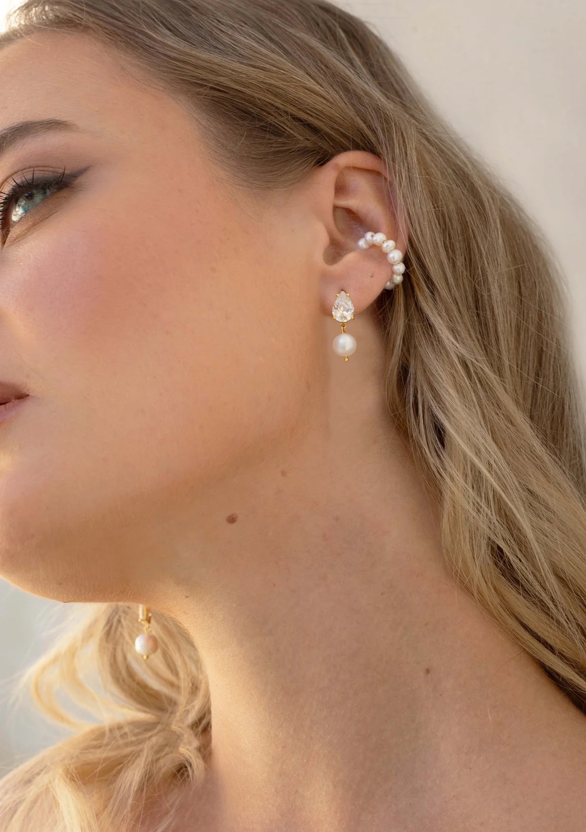 Buy Lola Knight - Sutton - Pearl & Teardrop Crystal Earrings - 18K Gold online | The White Collection Australia