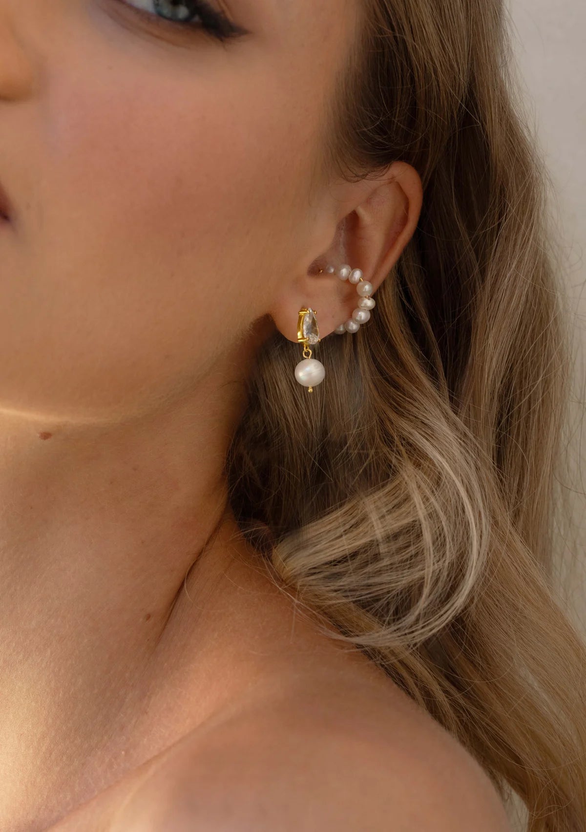 Buy Lola Knight - Sutton - Pearl & Teardrop Crystal Earrings - 18K Gold online | The White Collection Australia