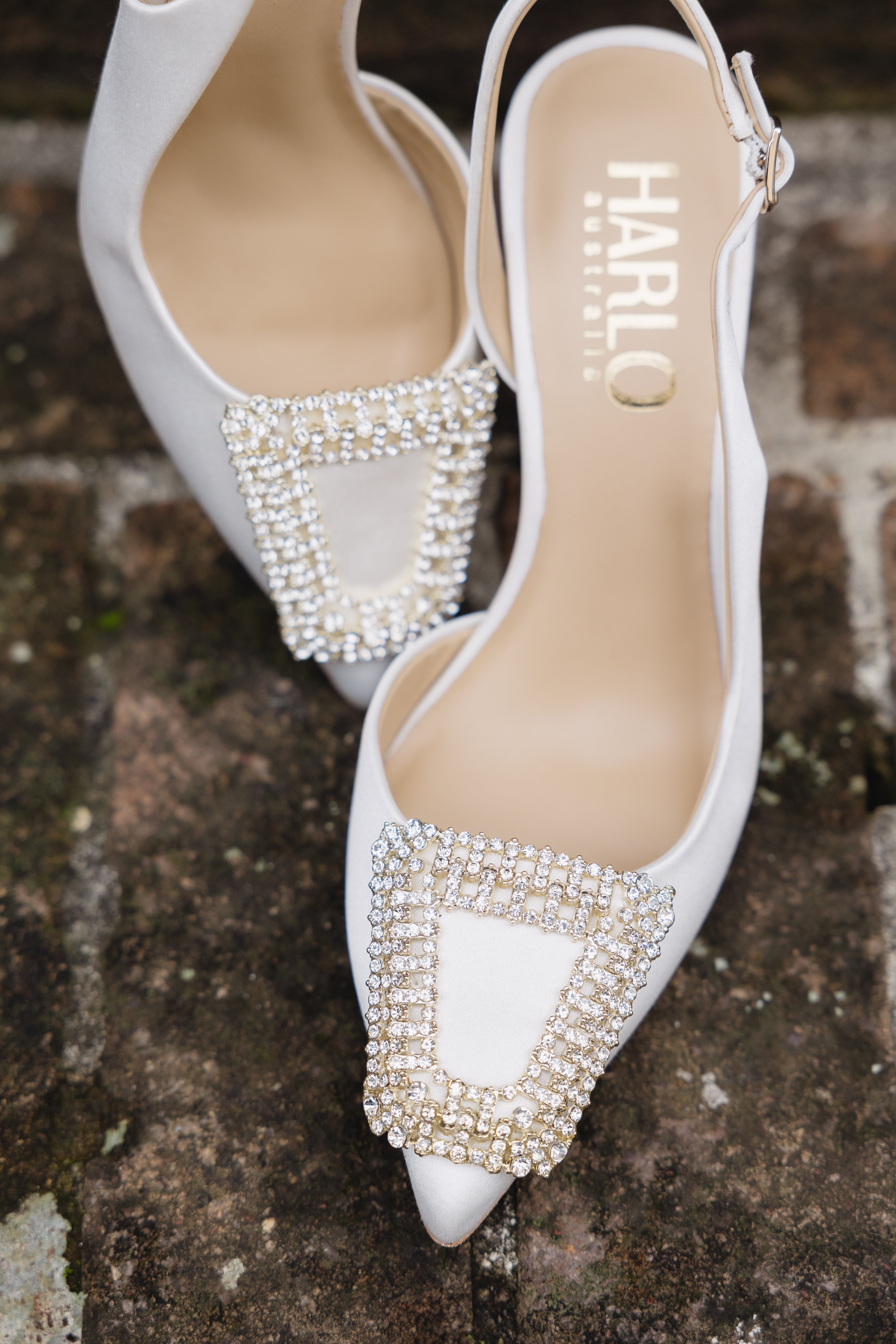 Buy Freya - Pointed Toe Slingback Stiletto with Crystal Buckle - Soft White online | The White Collection Australia