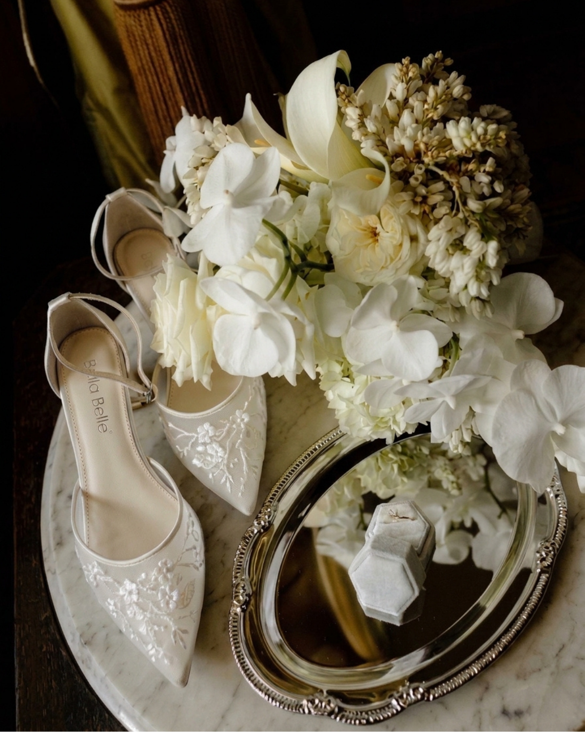 Thea - Floral Illusion Mesh Closed Toe Block Heels - Ivory
