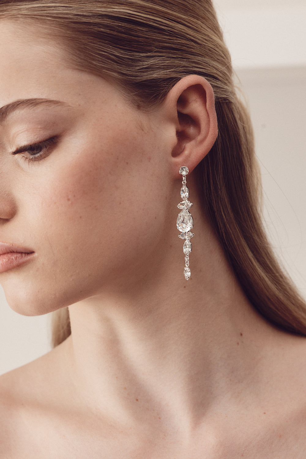 Buy Tia - Long Bridal Swarovski Drop Earrings online | The White Collection Australia