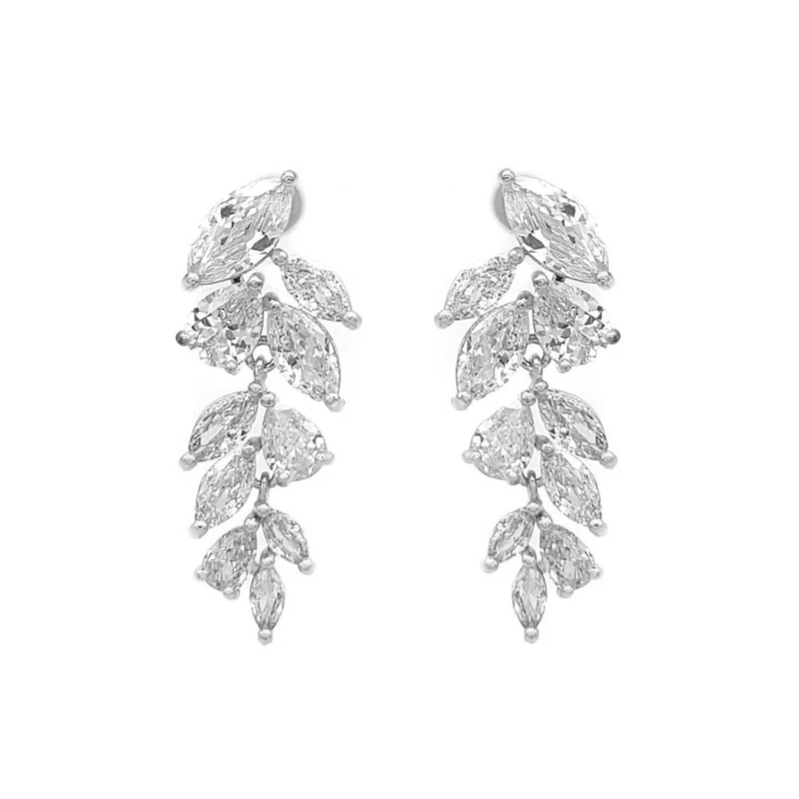 Buy Eva - Crystal Leaf Drop Bridal Earrings online | The White Collection Australia