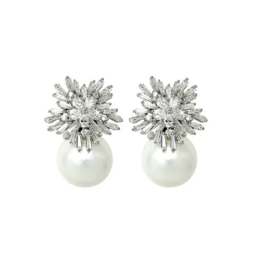 Ivy -  Statement Crystal Pearl Bridal Stud Earrings