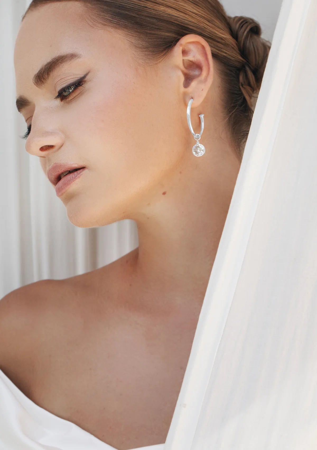 Buy Lola Knight - Vivienne - Crystal Charm Bridal Drop Earrings - Silver online | The White Collection Australia