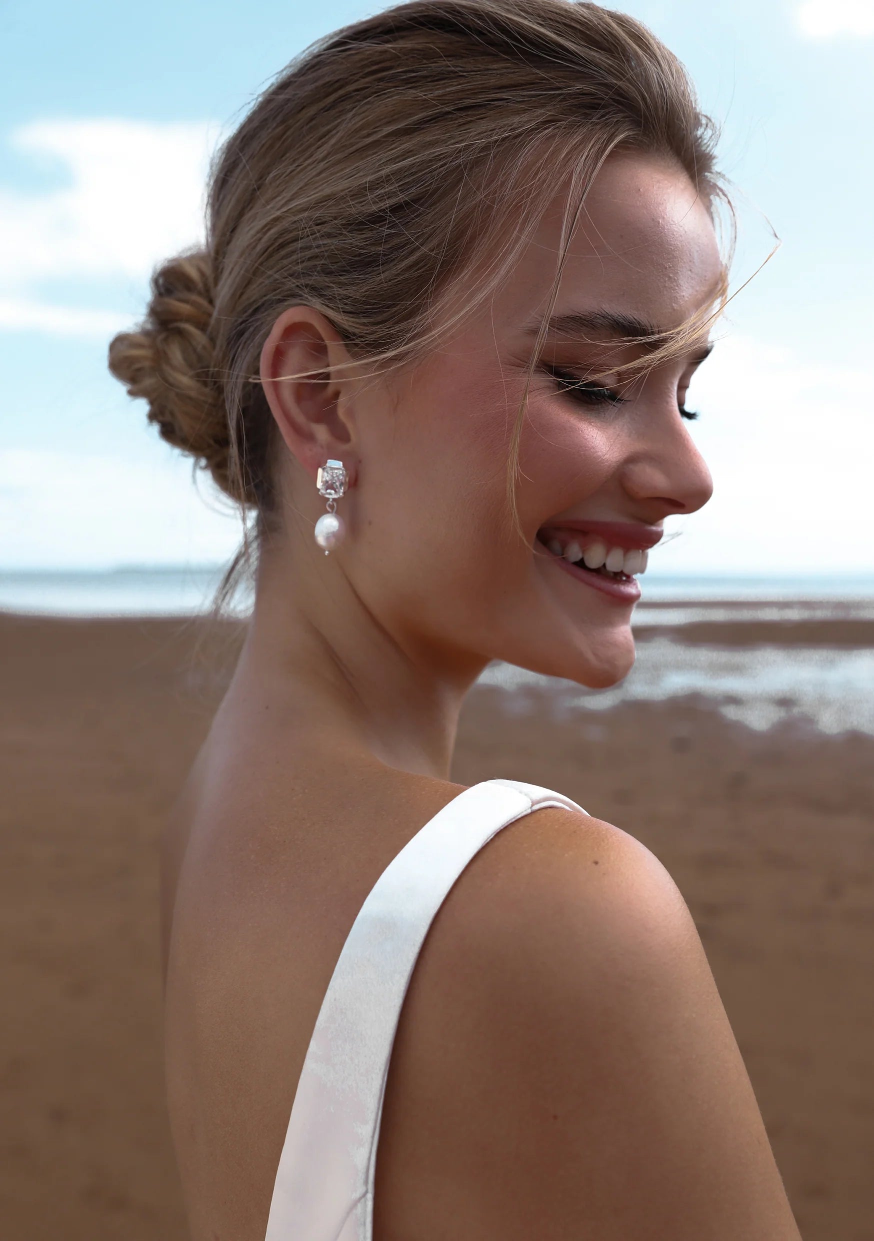 Buy Lola Knight - Adella - Crystal And Pearl Bridal Drop Earrings - Silver online | The White Collection Australia