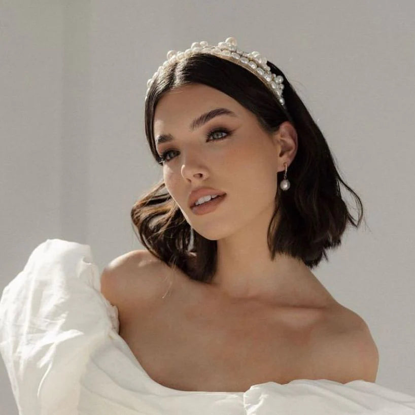 Buy A'el Este - Charlotte - Bridal Pearl Headband - Gold online | The White Collection Australia
